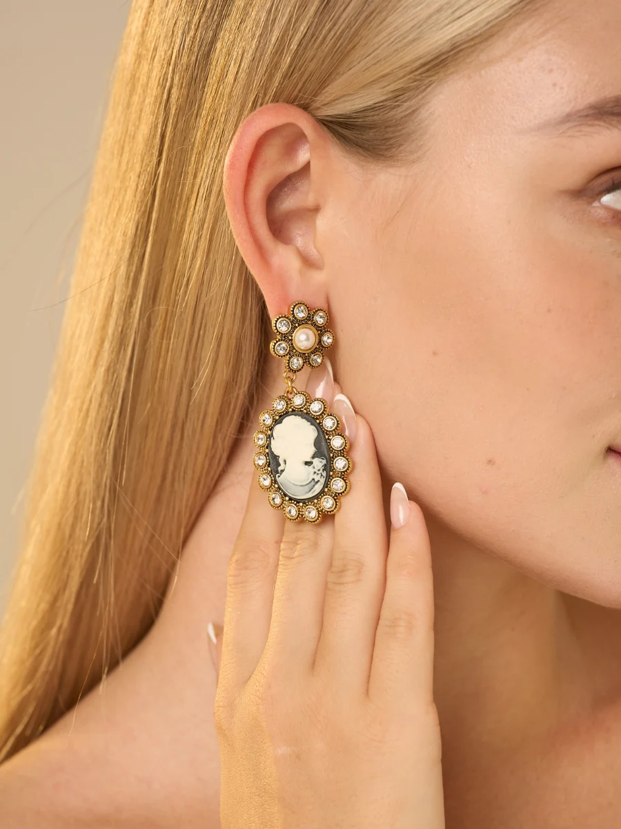 Cameo Cinderella Relief Rhinestone Dangle Earrings - Image 5
