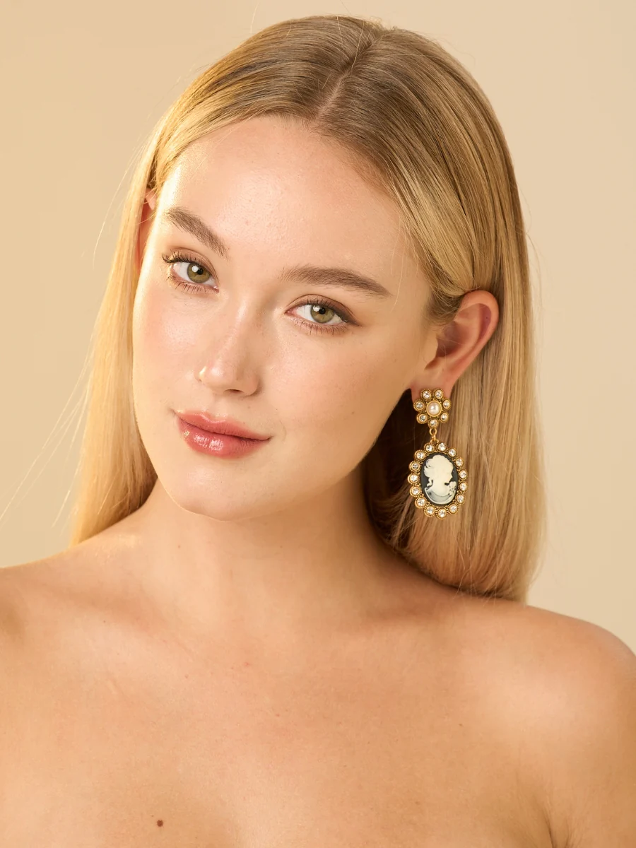 Cameo Cinderella Relief Rhinestone Dangle Earrings - Image 7