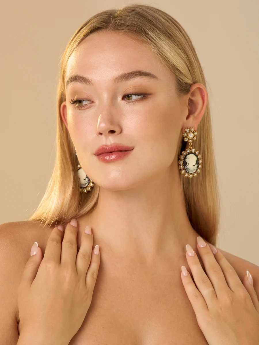 Cameo Cinderella Relief Rhinestone Dangle Earrings - Image 8