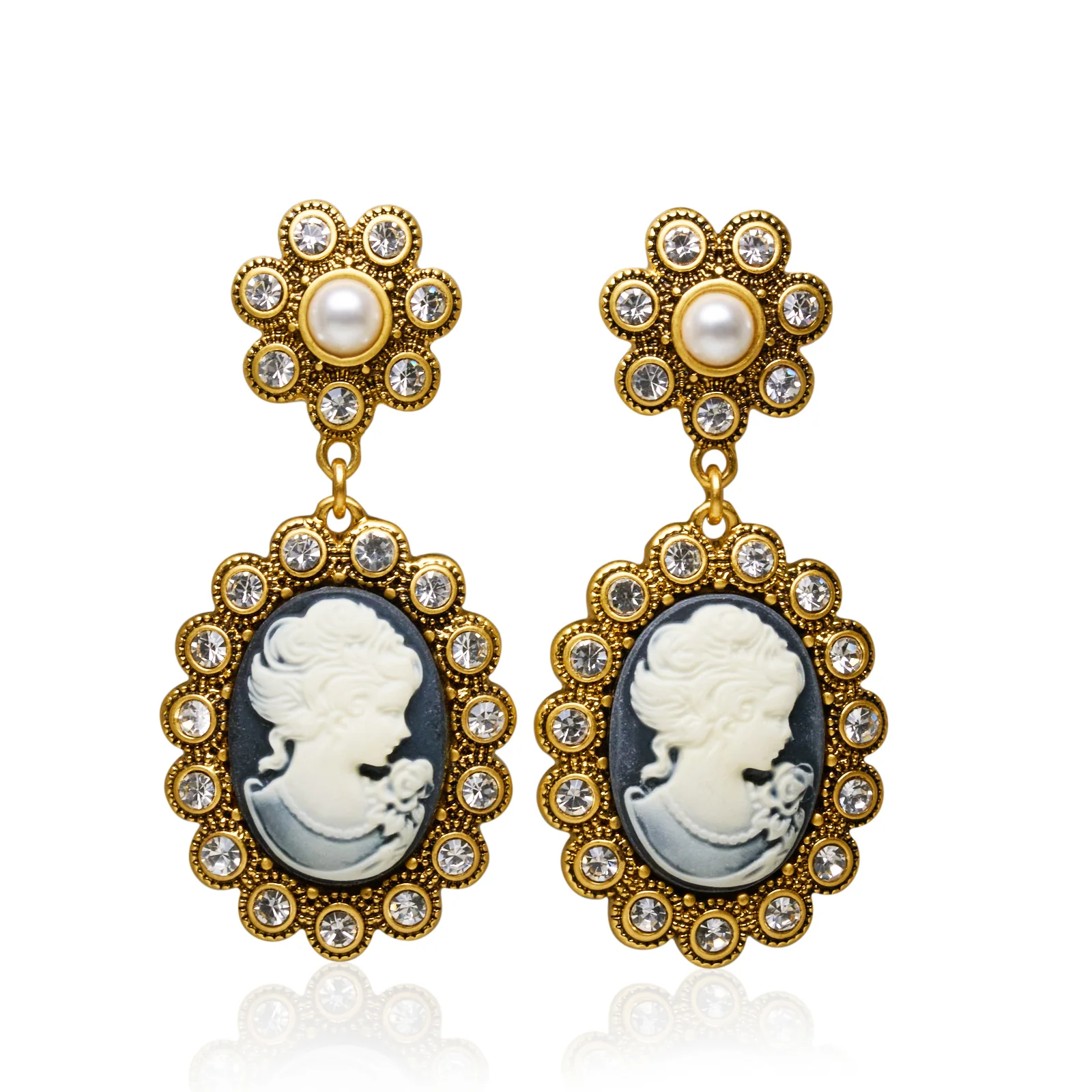 Cameo Cinderella Relief Rhinestone Dangle Earrings - Image 9