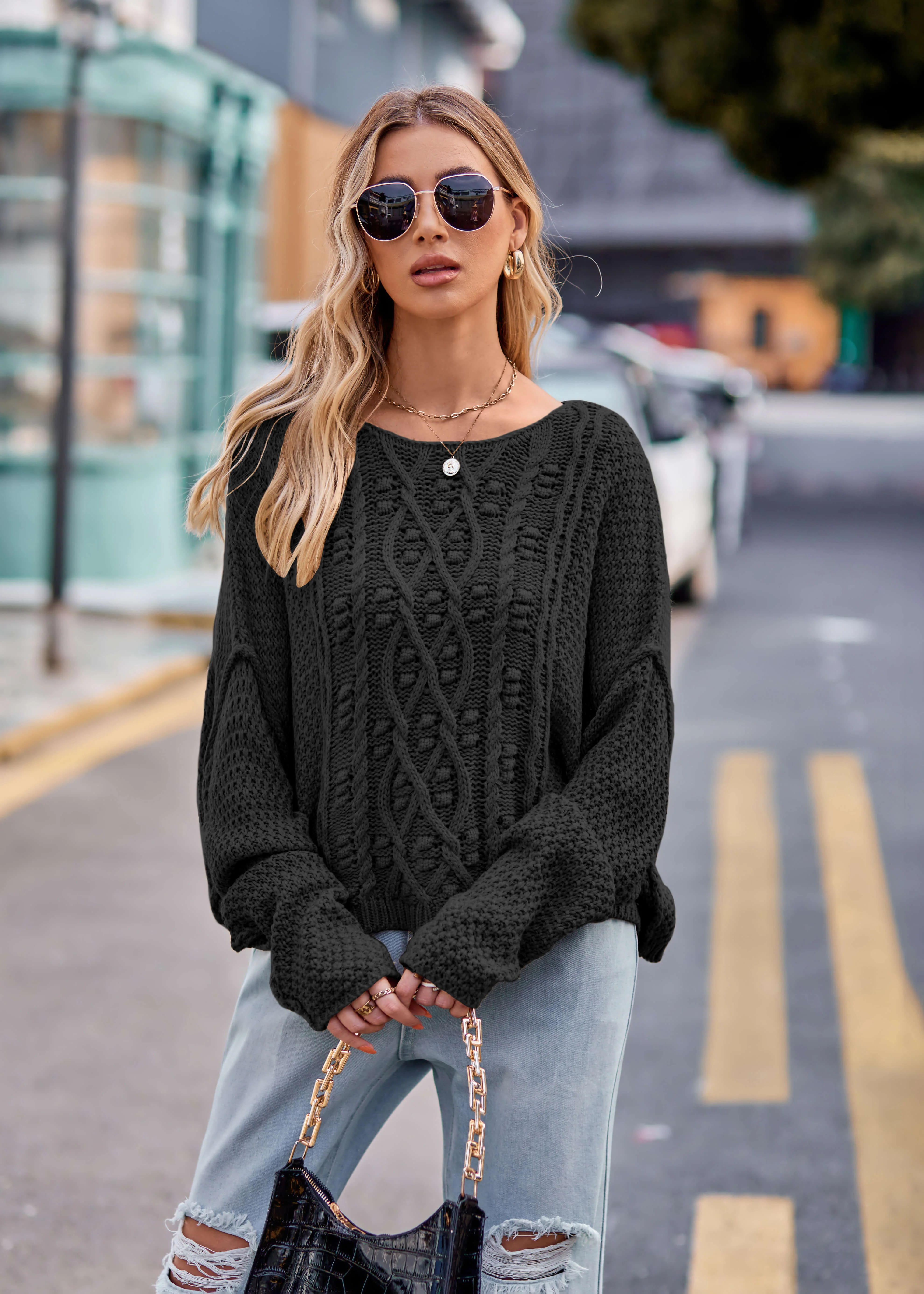 Carlton Cable Knit Sweater - Black - Image 2