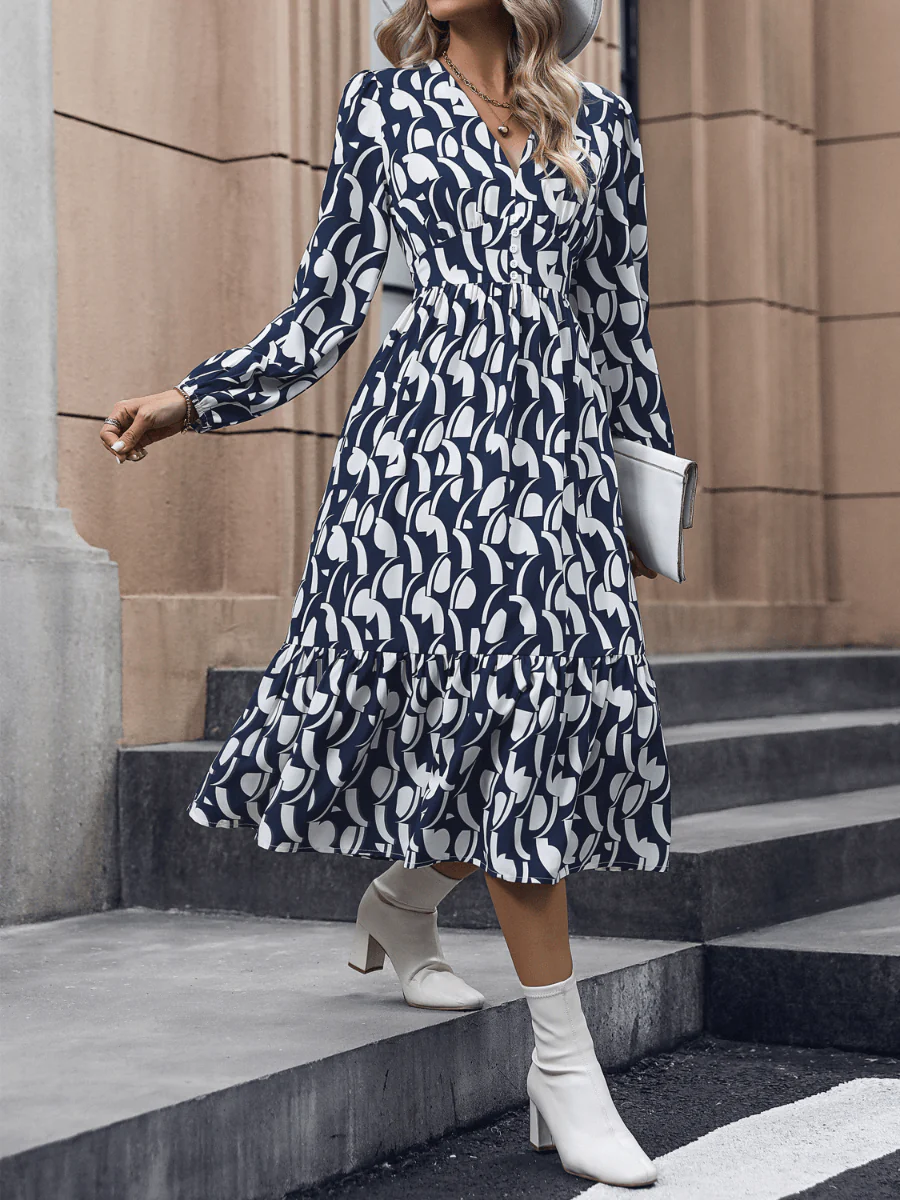 Casley Elegance Geometry Print Maxi Dress - Navy