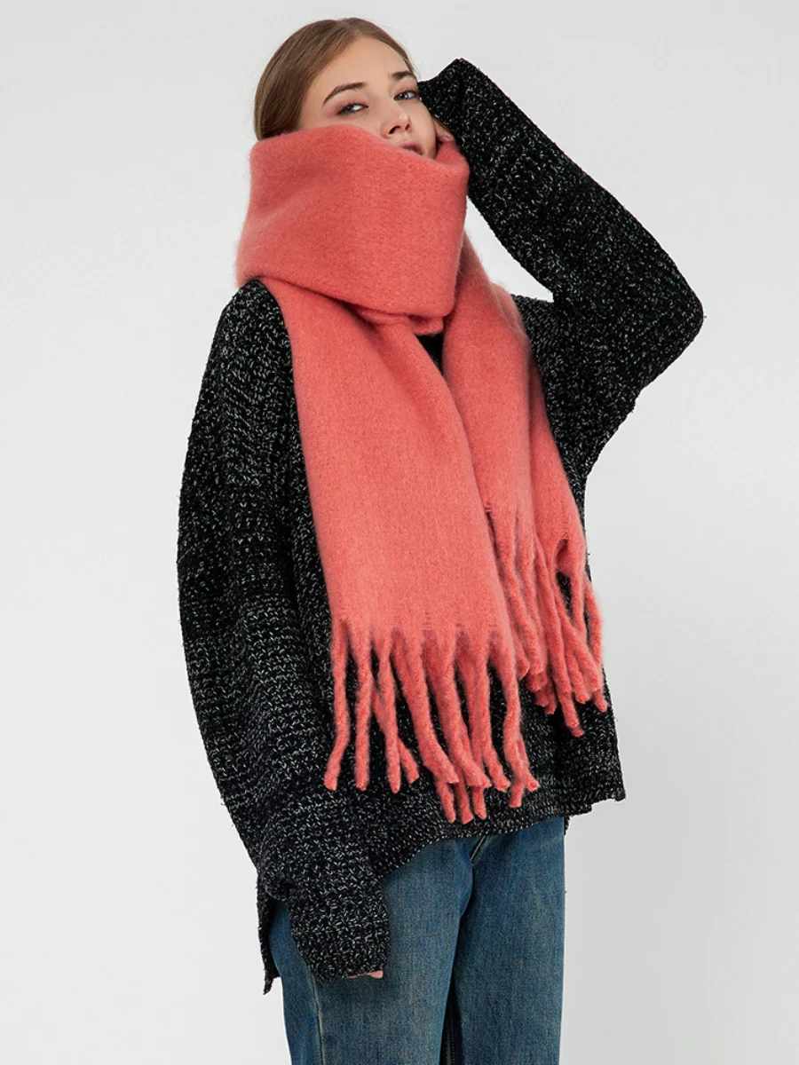 Catalog Tassel Blanket Scarf - Coral - Image 2