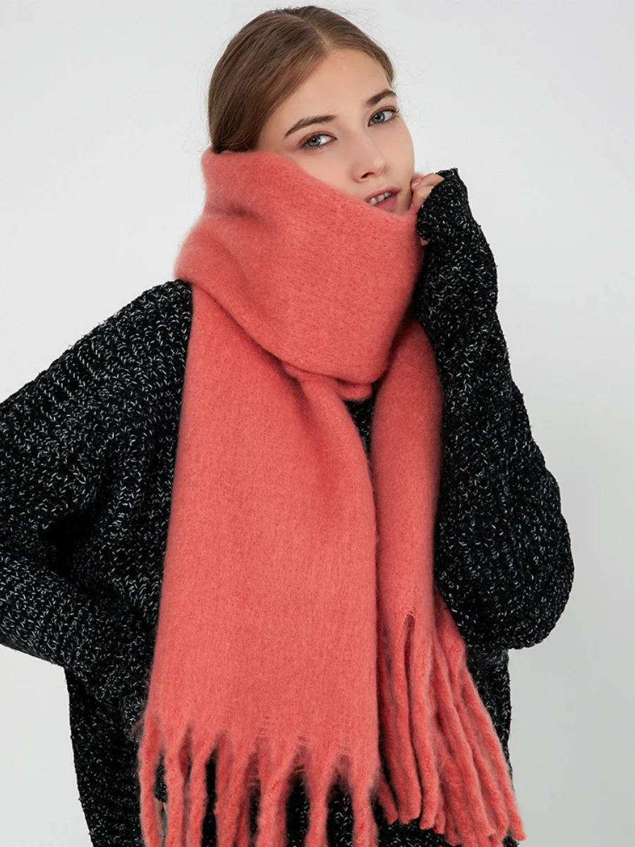 Catalog Tassel Blanket Scarf - Coral - Image 5