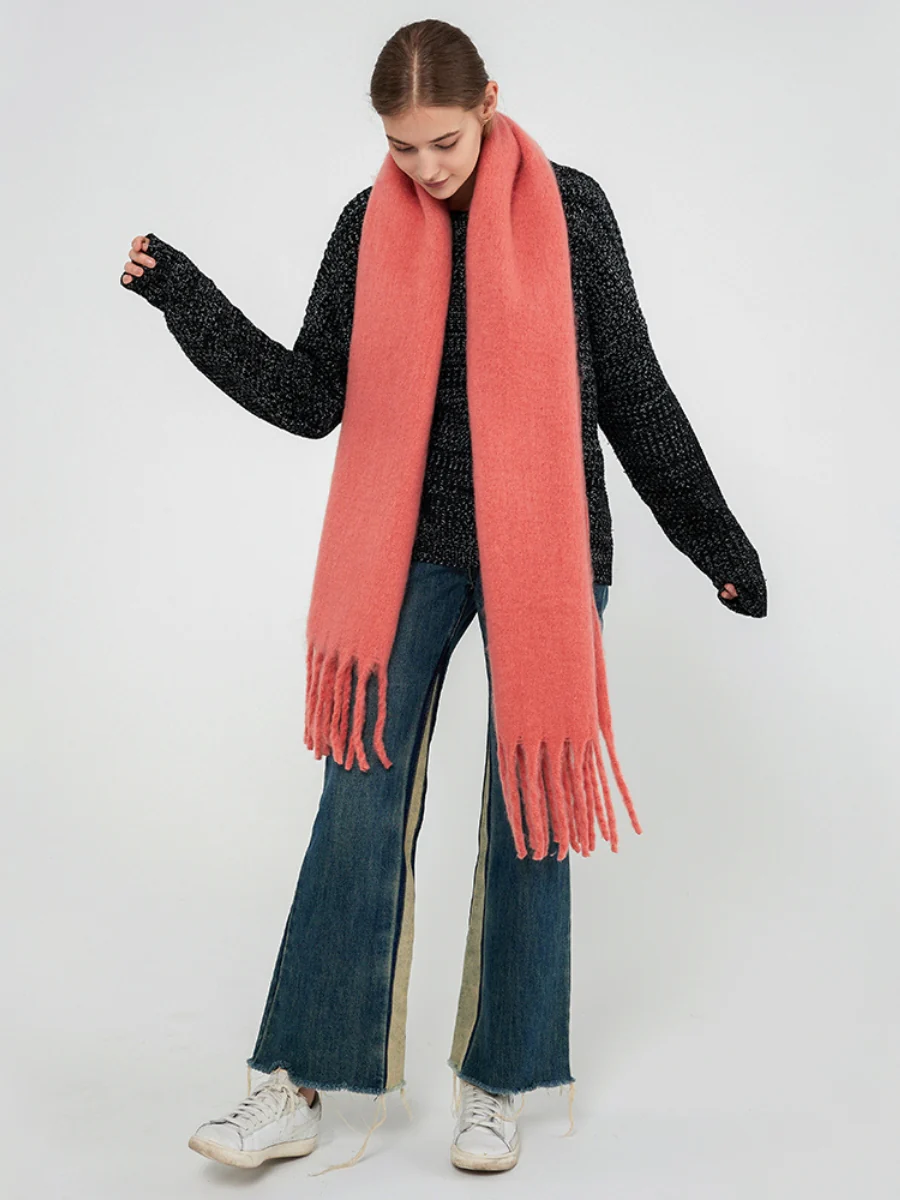 Catalog Tassel Blanket Scarf - Coral - Image 8