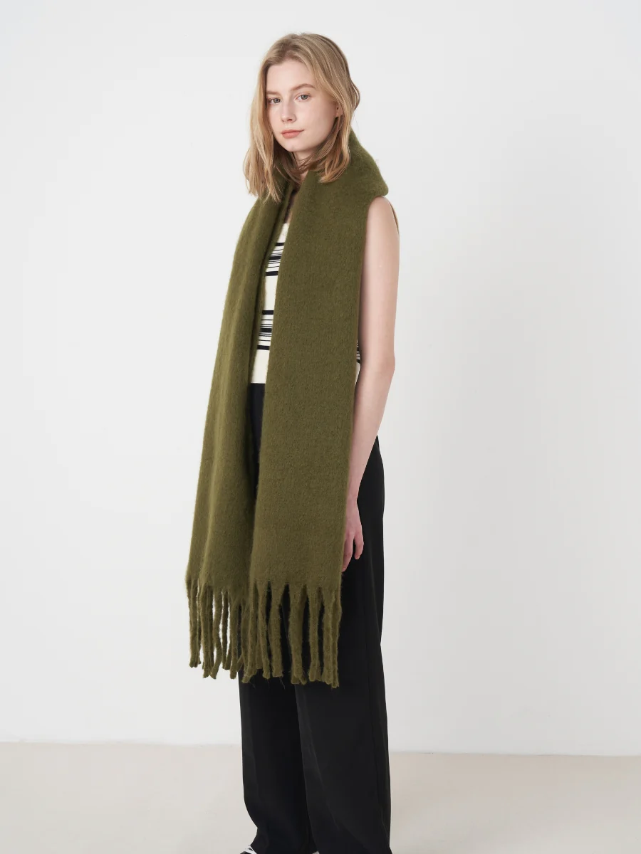 Catalog Tassel Blanket Scarf - Olive - Image 4
