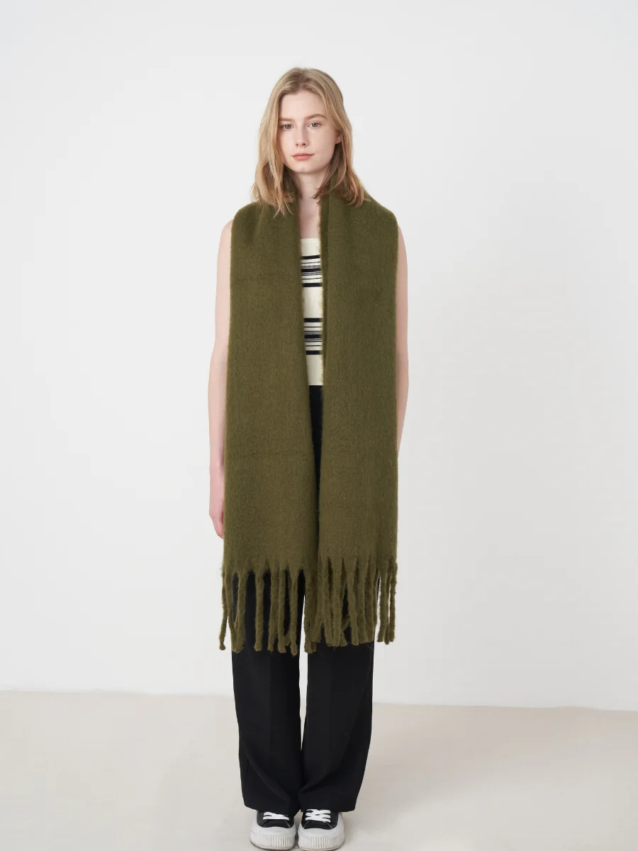Catalog Tassel Blanket Scarf - Olive - Image 5