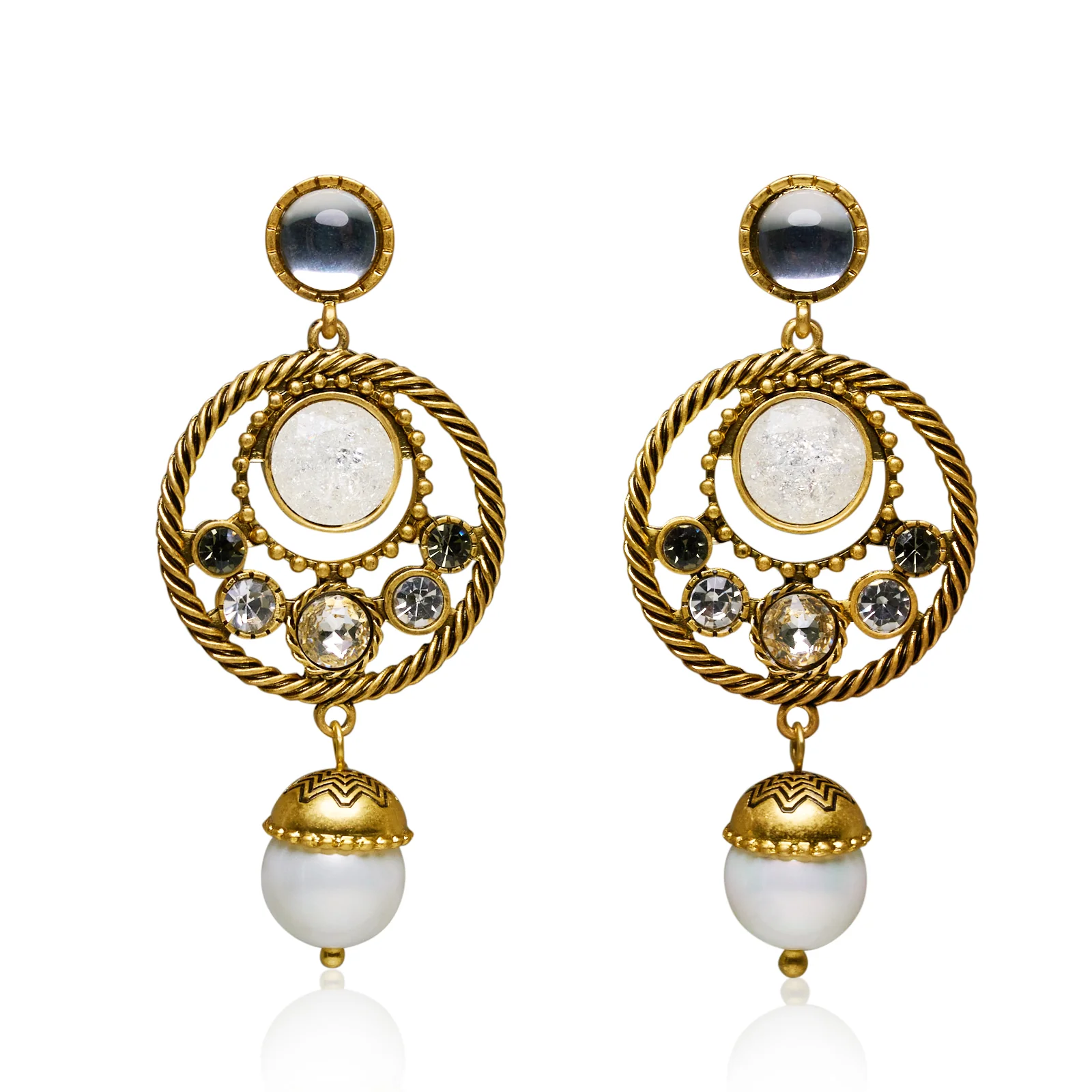 Cat's Eye Stone Gold Plated Jacket Earrings - Image 7