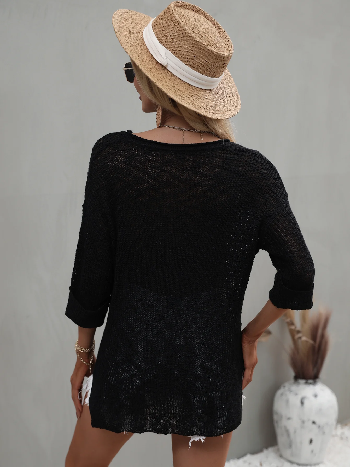 CAUGHT KNIT TOP - BLACK - Image 3