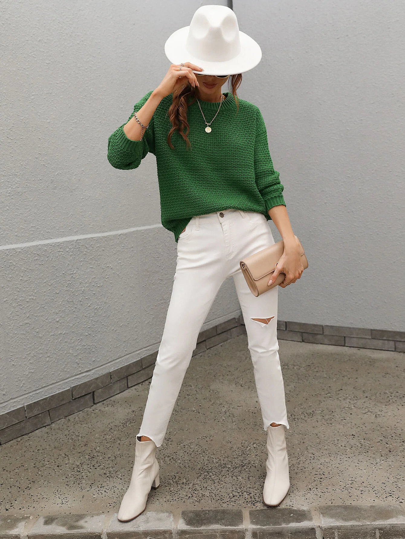CAUGHT KNIT TOP - GREEN - Image 4