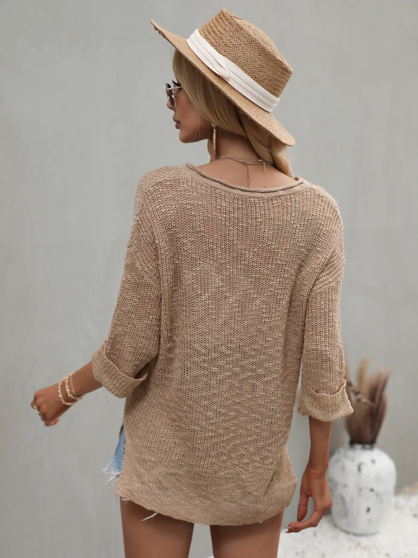 CAUGHT KNIT TOP - KHAKI - Image 3