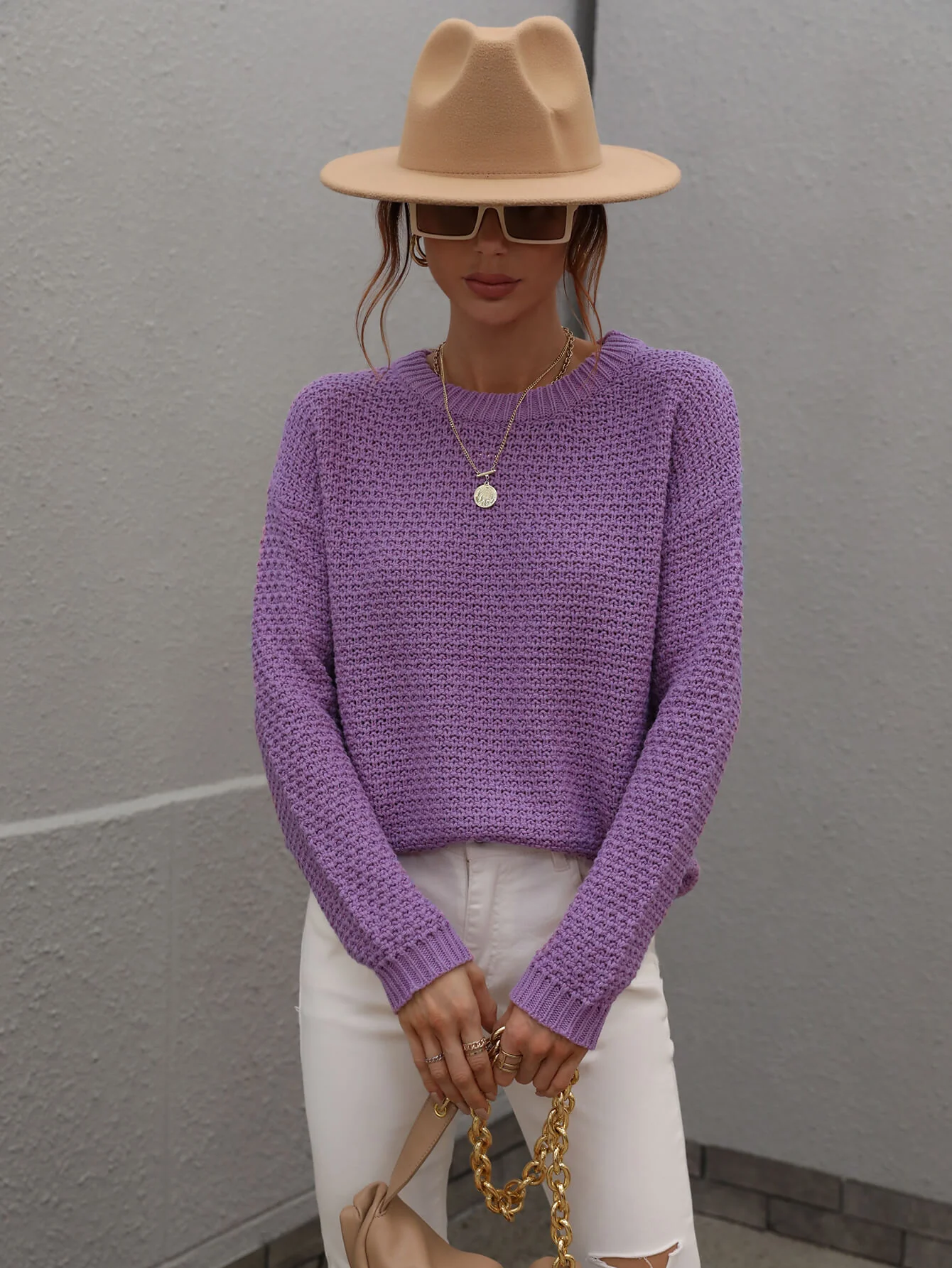 CAUGHT KNIT TOP - PURPLE - Image 4