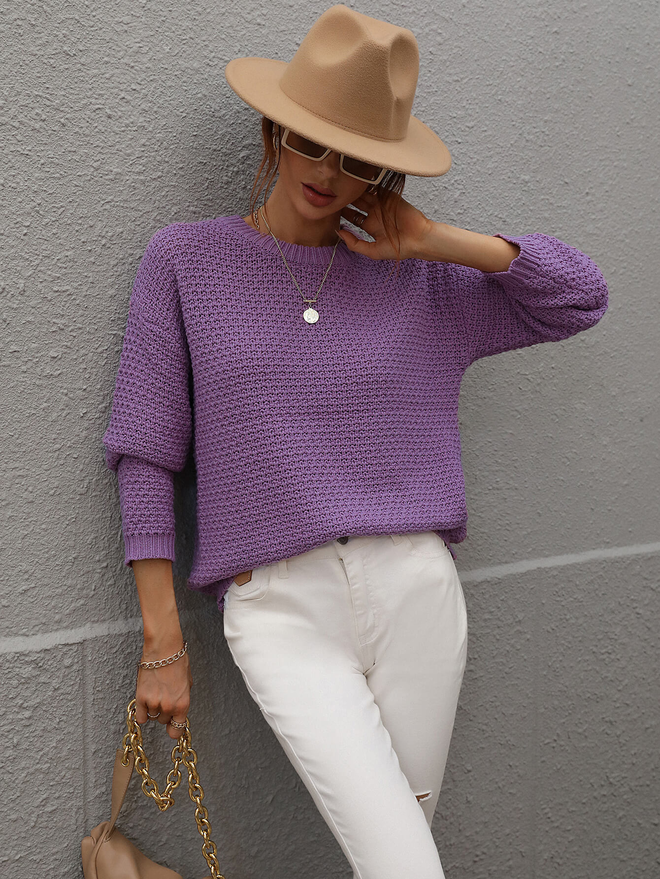 CAUGHT KNIT TOP - PURPLE - Image 5