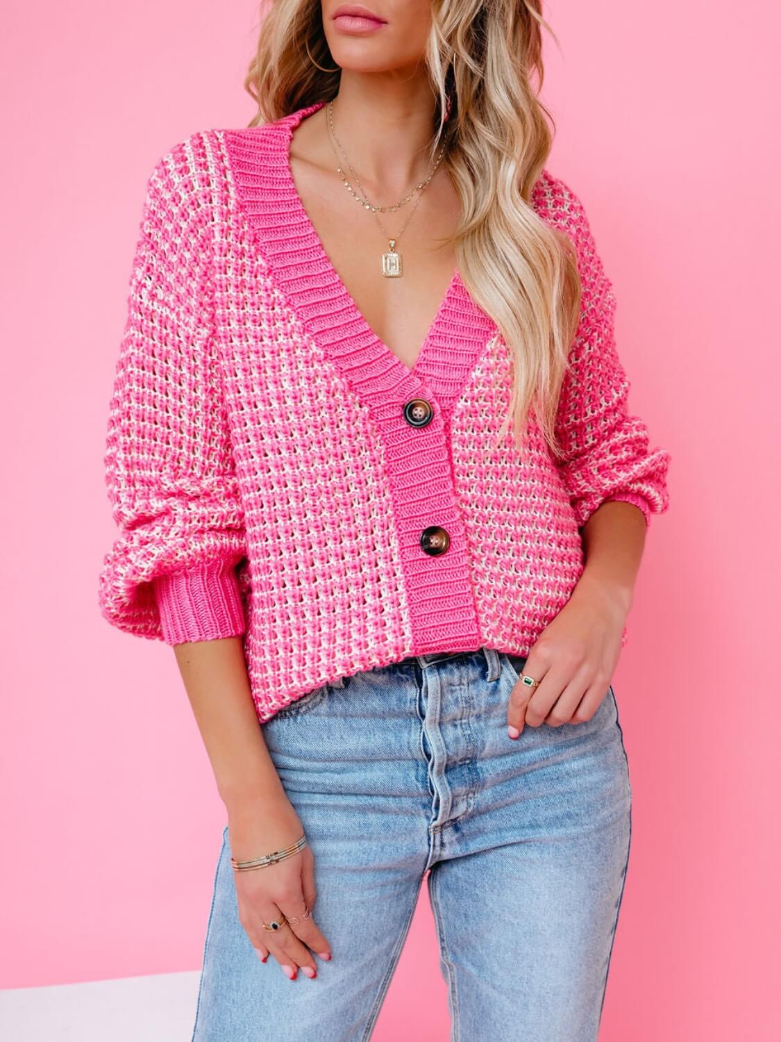 Caydence Oversized Fuzzy Knit Cardigan - Pink - Image 6