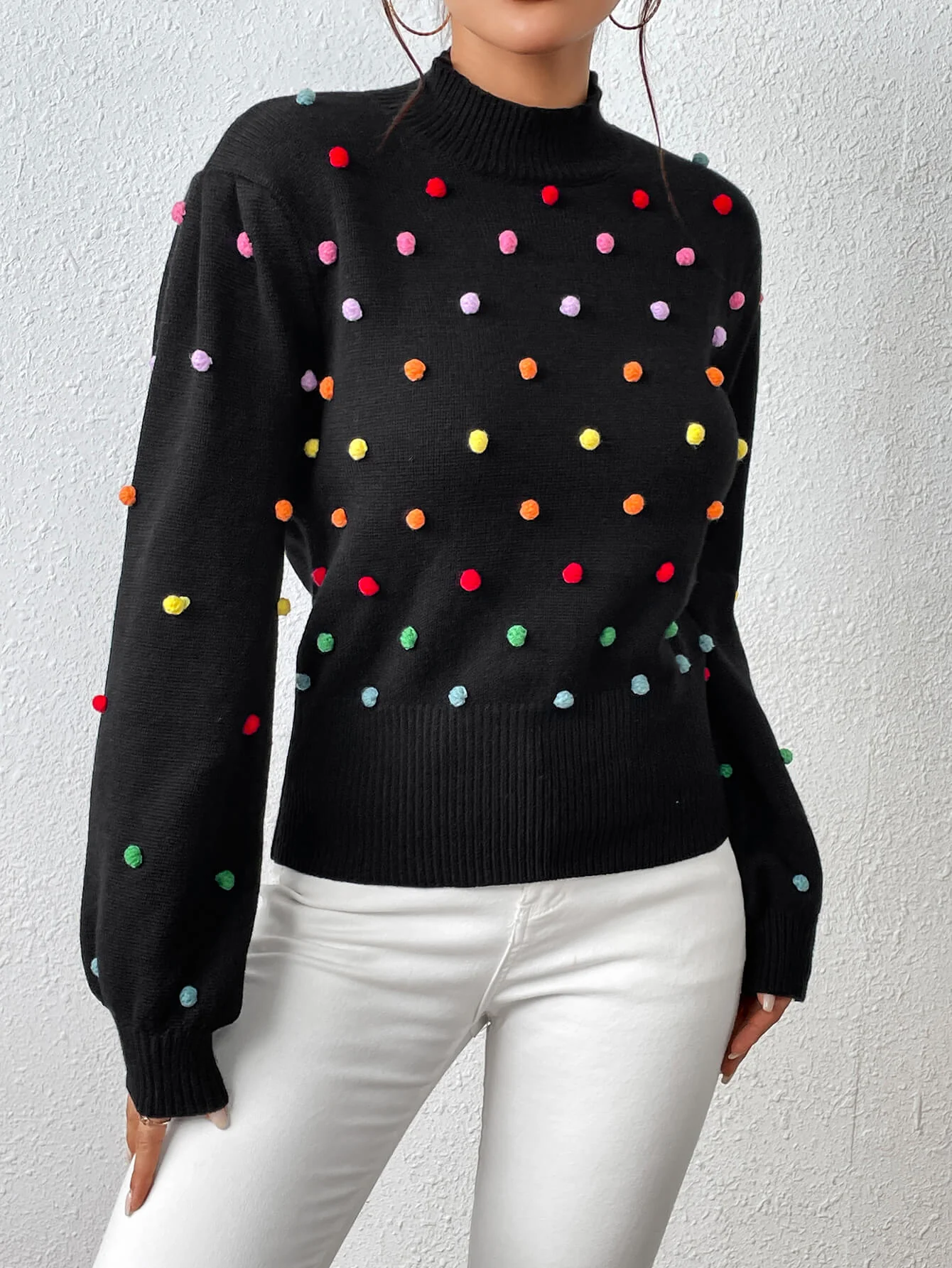 Celestial Multi Popcorn Applique Sweater - Black - Image 2