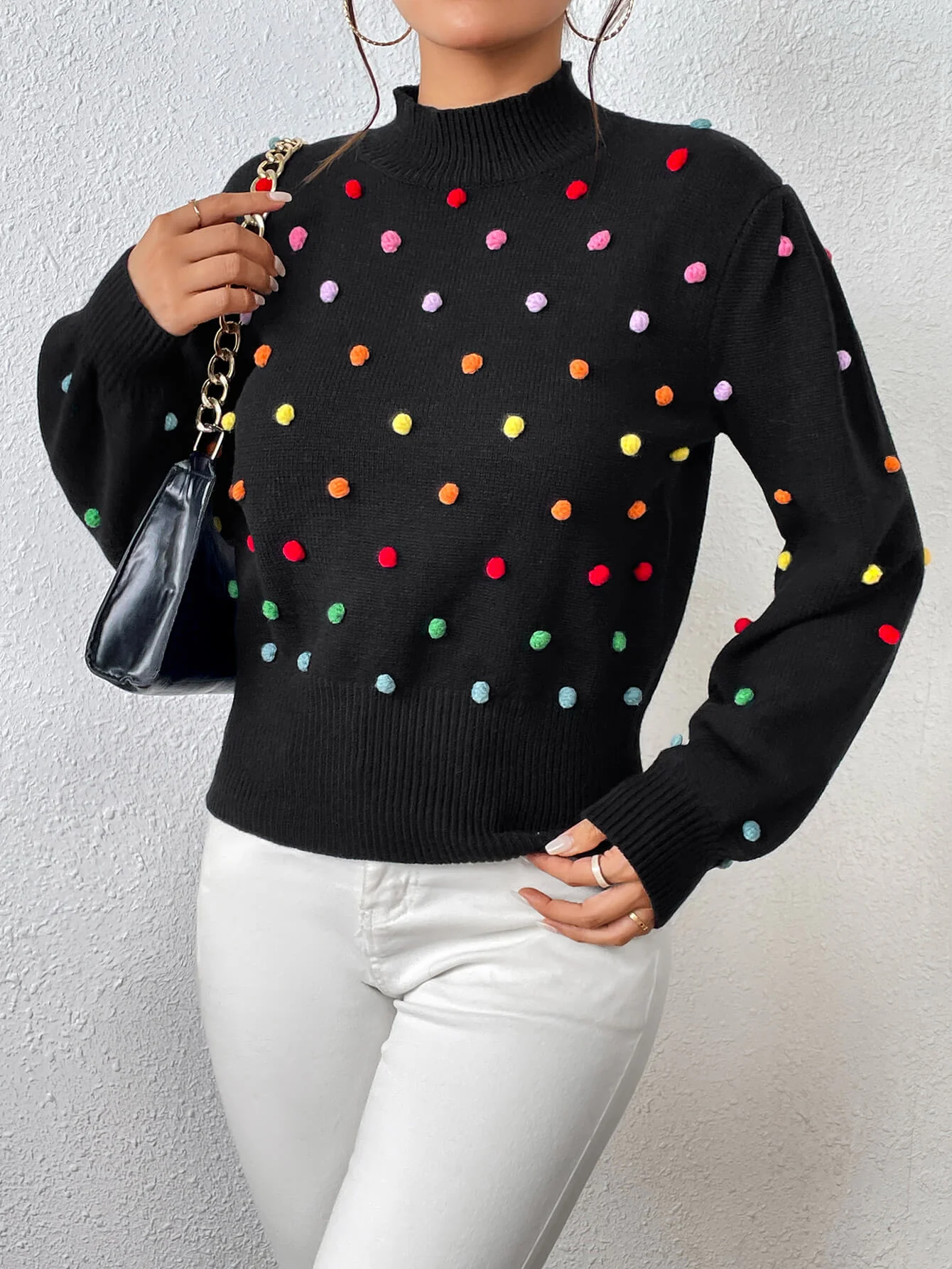 Celestial Multi Popcorn Applique Sweater - Black - Image 6
