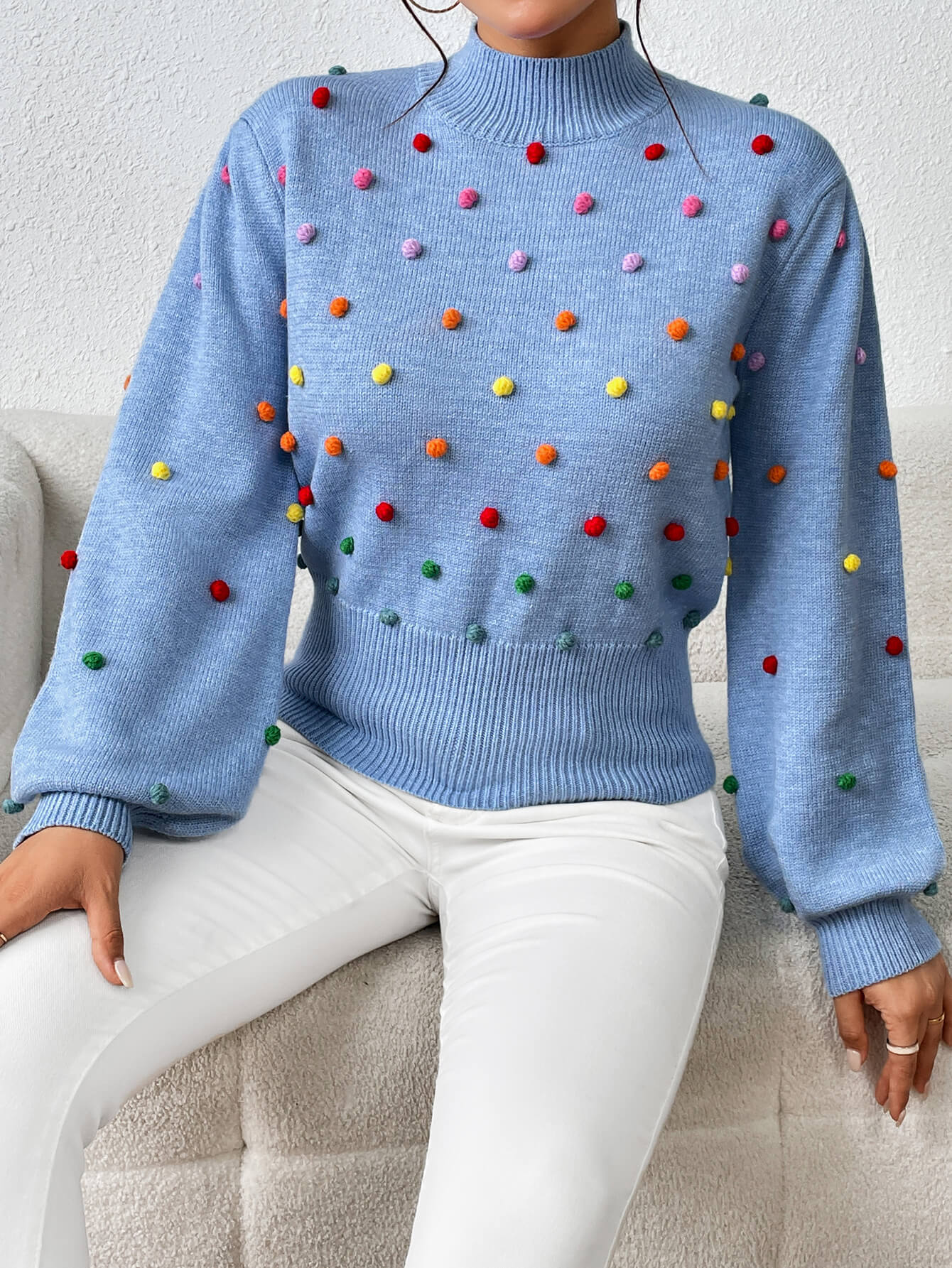 Celestial Multi Popcorn Applique Sweater - Blue - Image 6