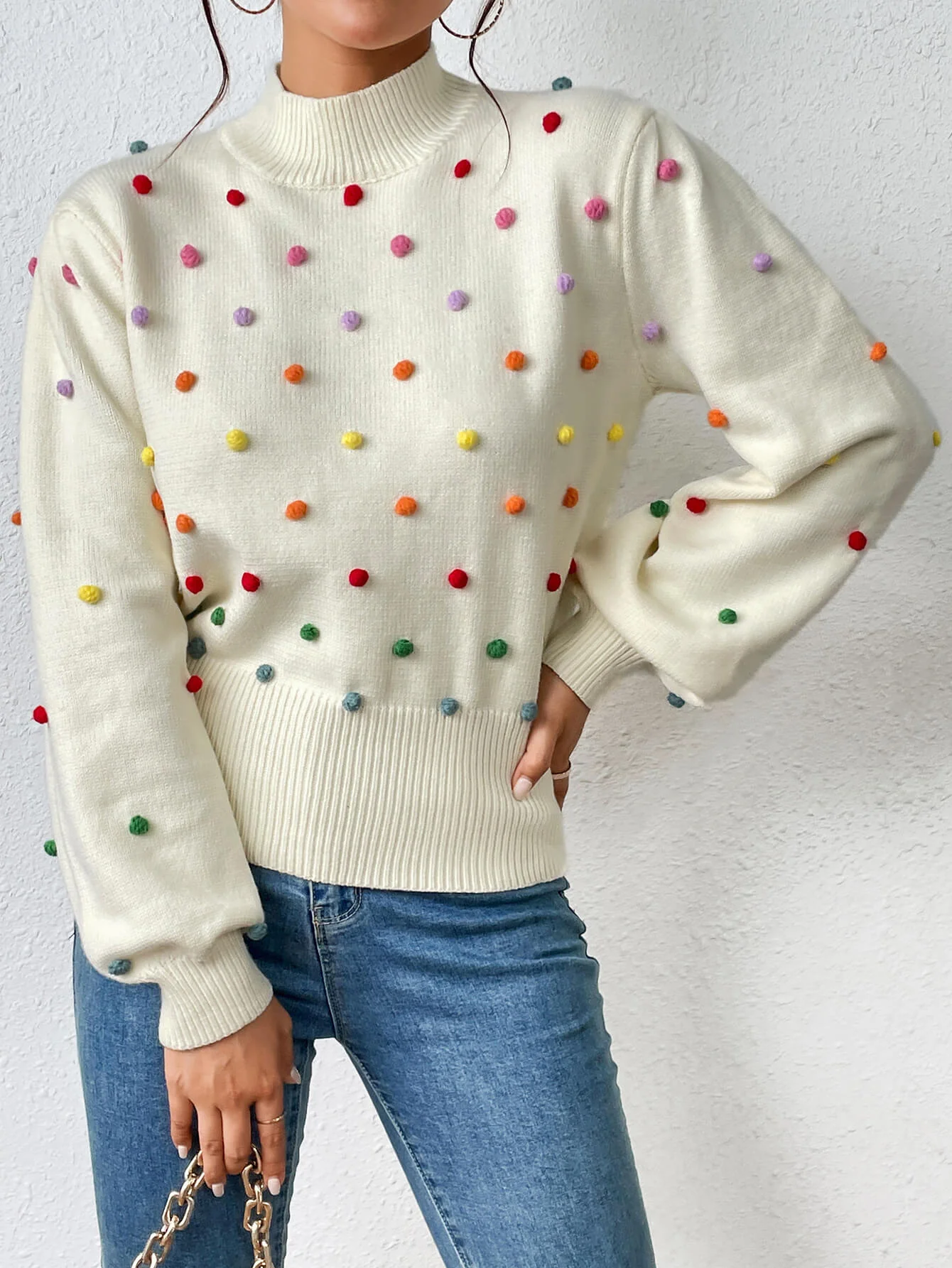 Celestial Multi Popcorn Applique Sweater - Cream - Image 2