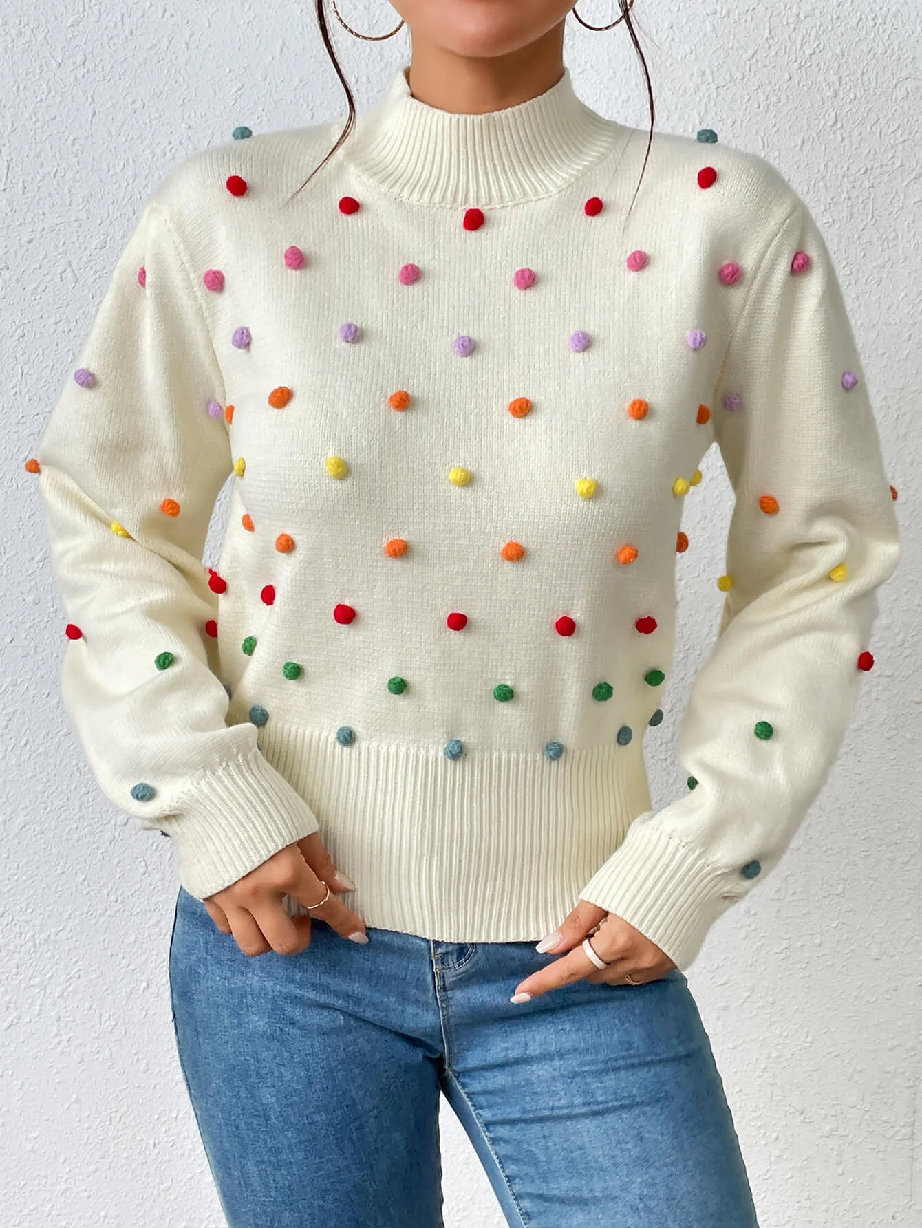 Celestial Multi Popcorn Applique Sweater - Cream - Image 4