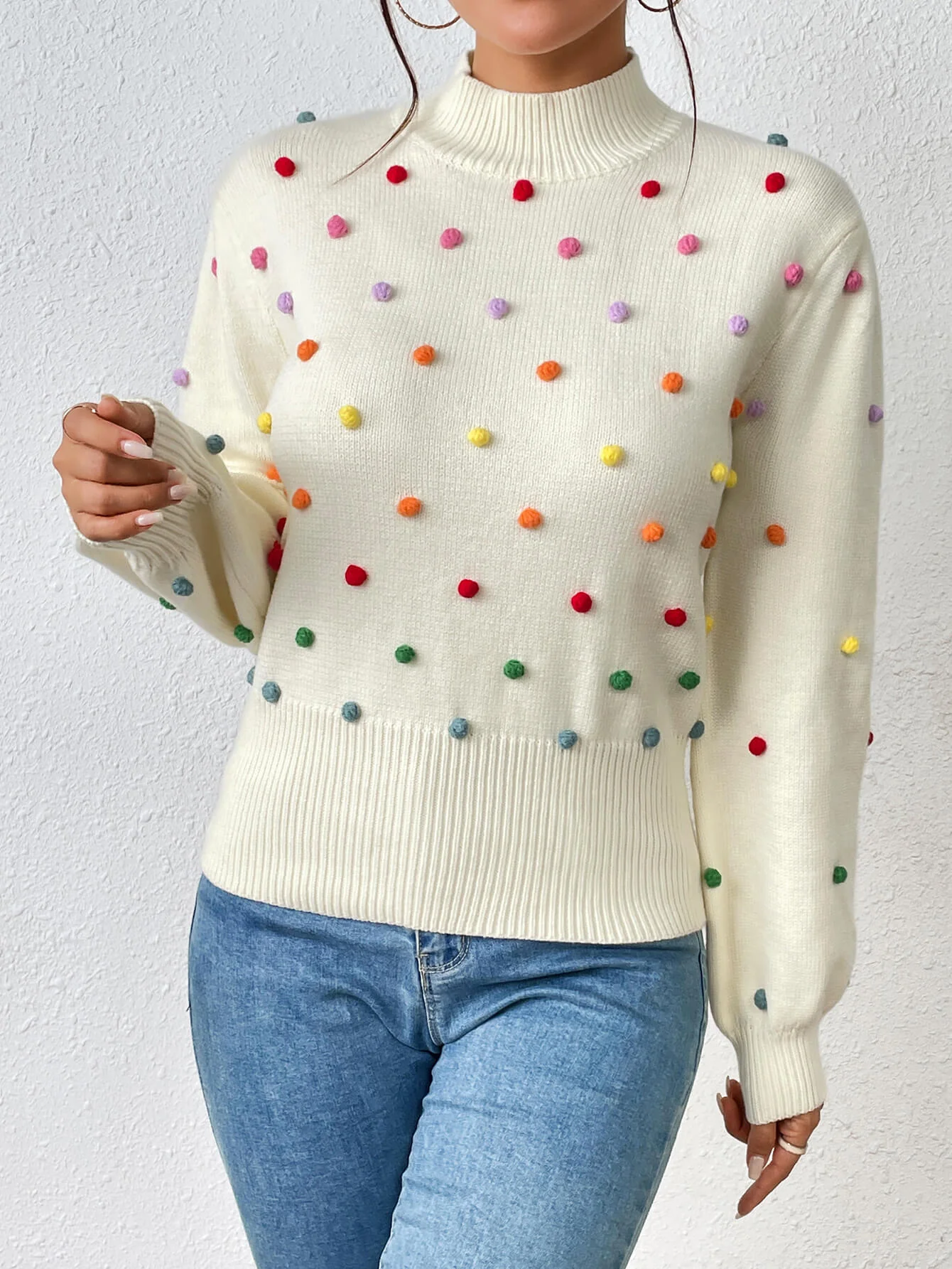 Celestial Multi Popcorn Applique Sweater - Cream - Image 5