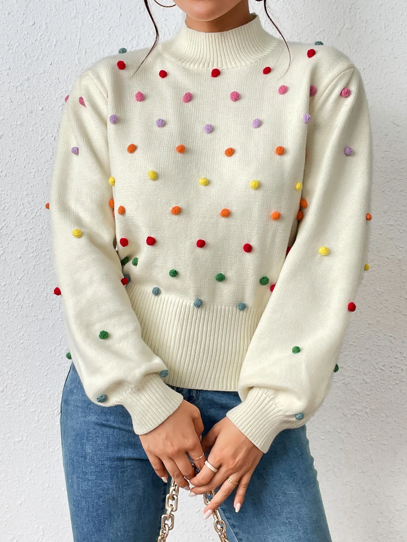Celestial Multi Popcorn Applique Sweater - Cream - Image 6