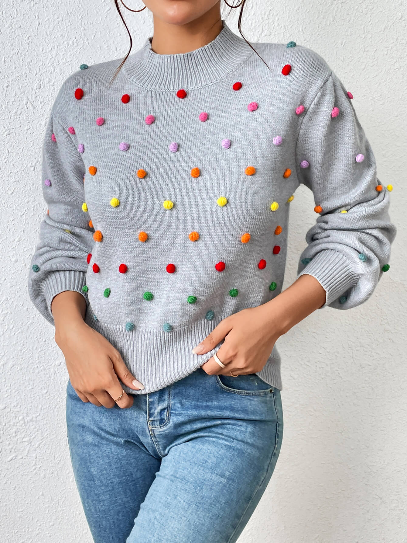 Celestial Multi Popcorn Applique Sweater - Grey - Image 2