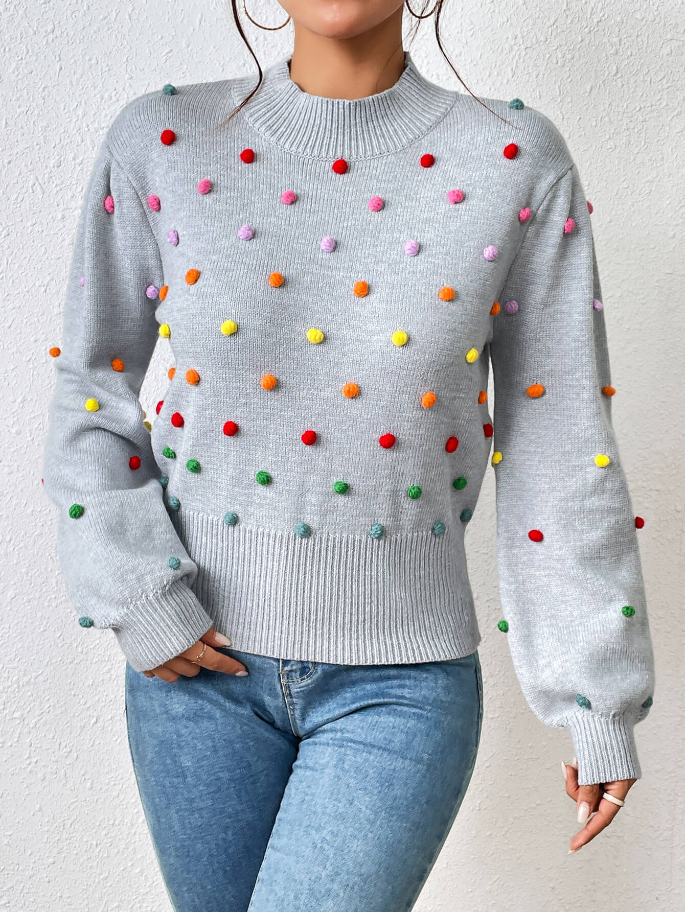 Celestial Multi Popcorn Applique Sweater - Grey - Image 4