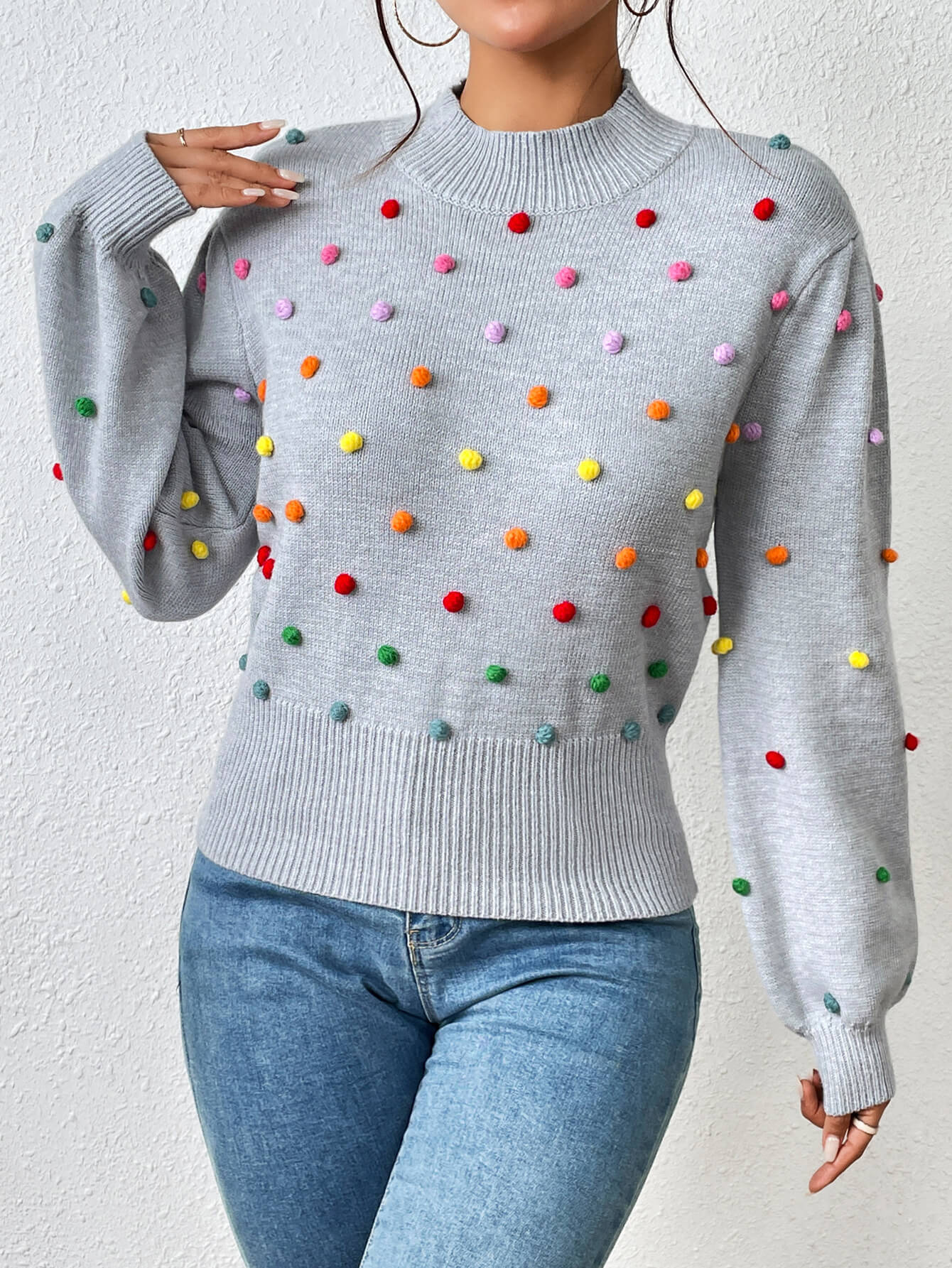 Celestial Multi Popcorn Applique Sweater - Grey - Image 5