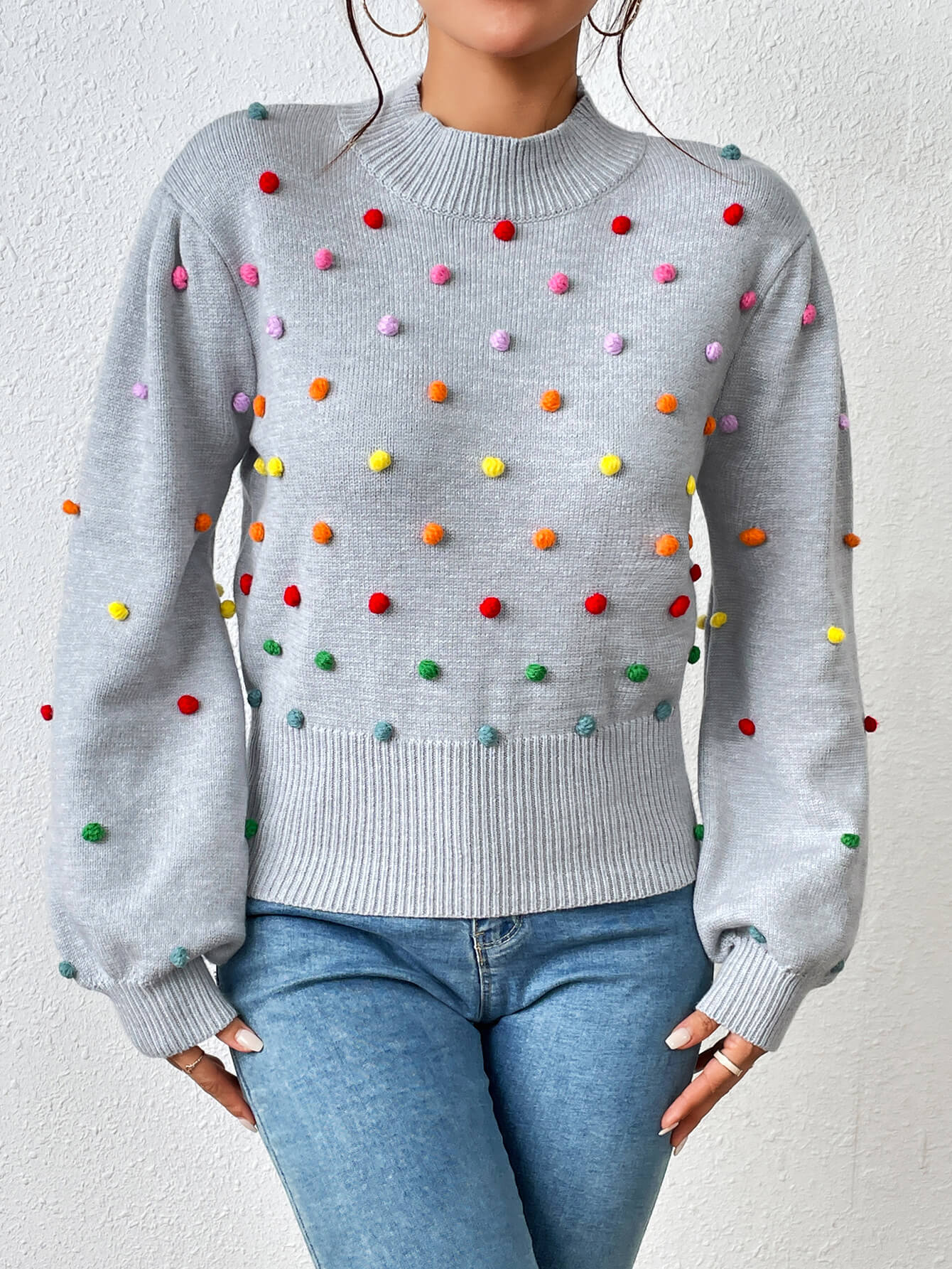 Celestial Multi Popcorn Applique Sweater - Grey - Image 6