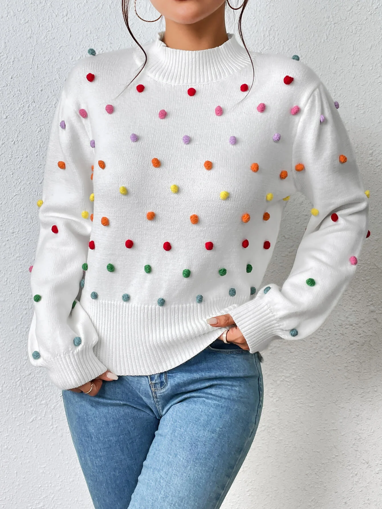 Celestial Multi Popcorn Applique Sweater - White - Image 2