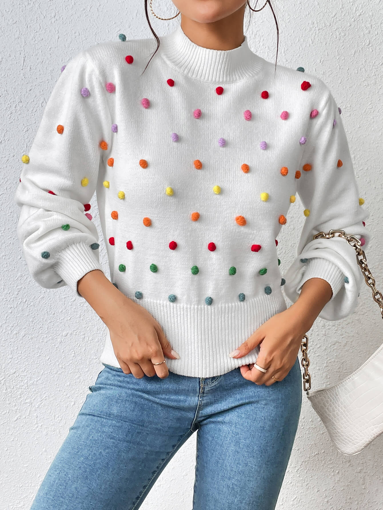 Celestial Multi Popcorn Applique Sweater - White - Image 4