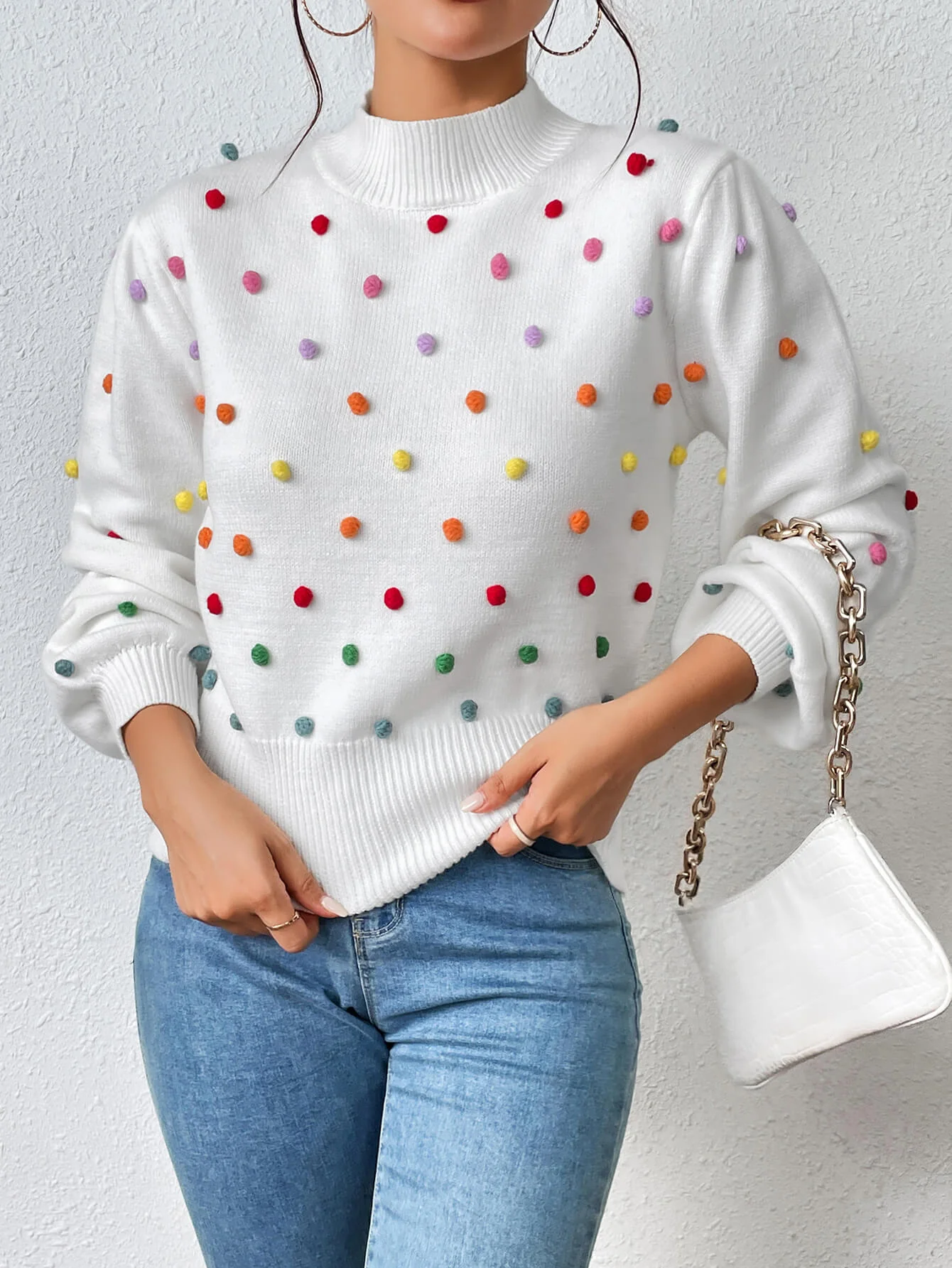 Celestial Multi Popcorn Applique Sweater - White - Image 5