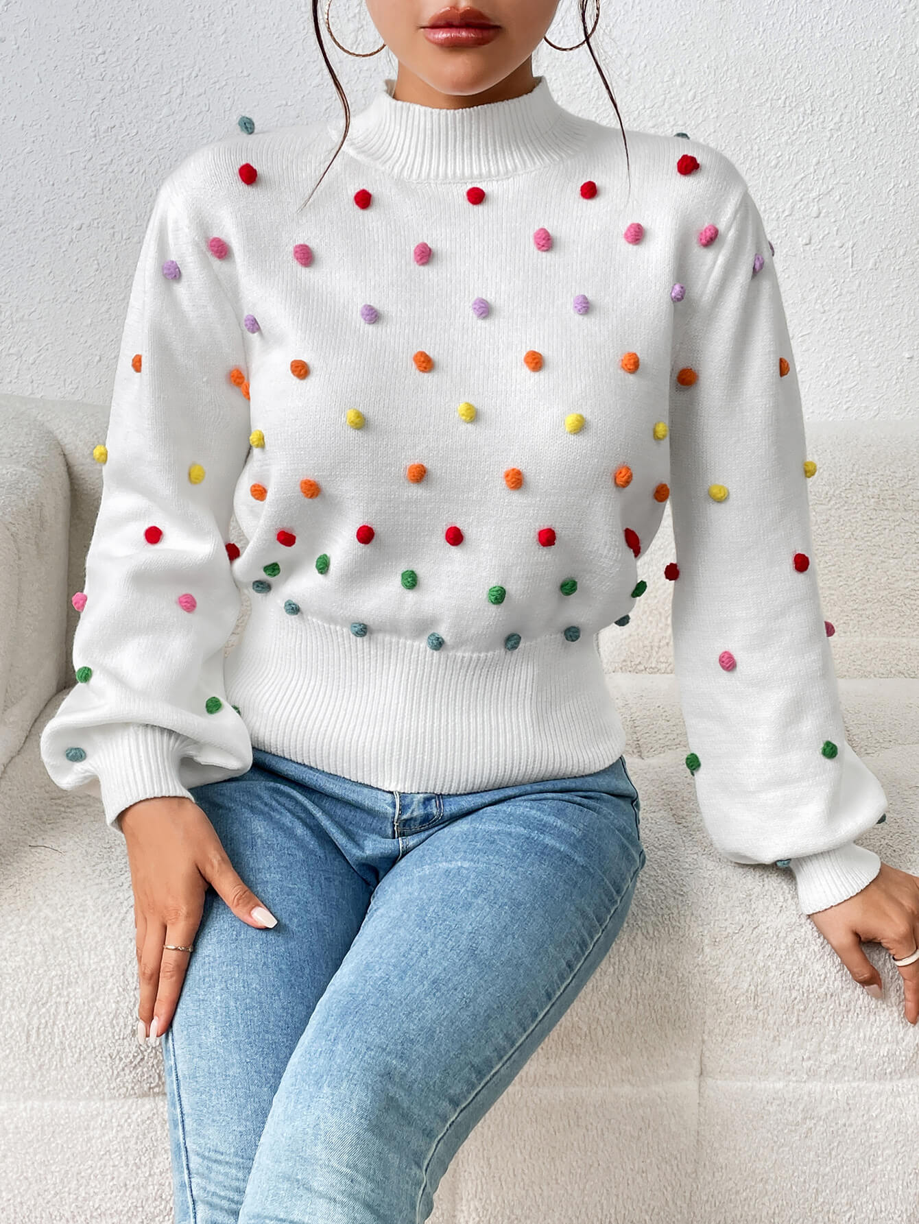 Celestial Multi Popcorn Applique Sweater - White - Image 6
