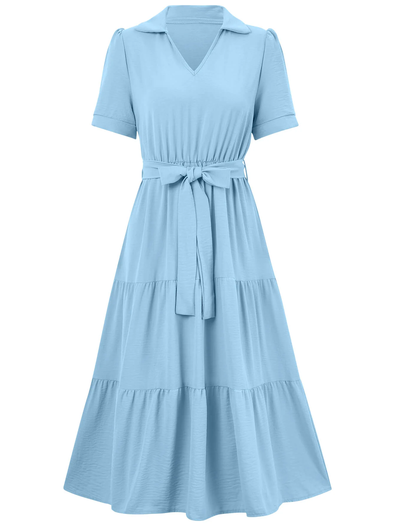 Celie Poplin Collared Tie Waist Midi Dress - Blue - Image 5