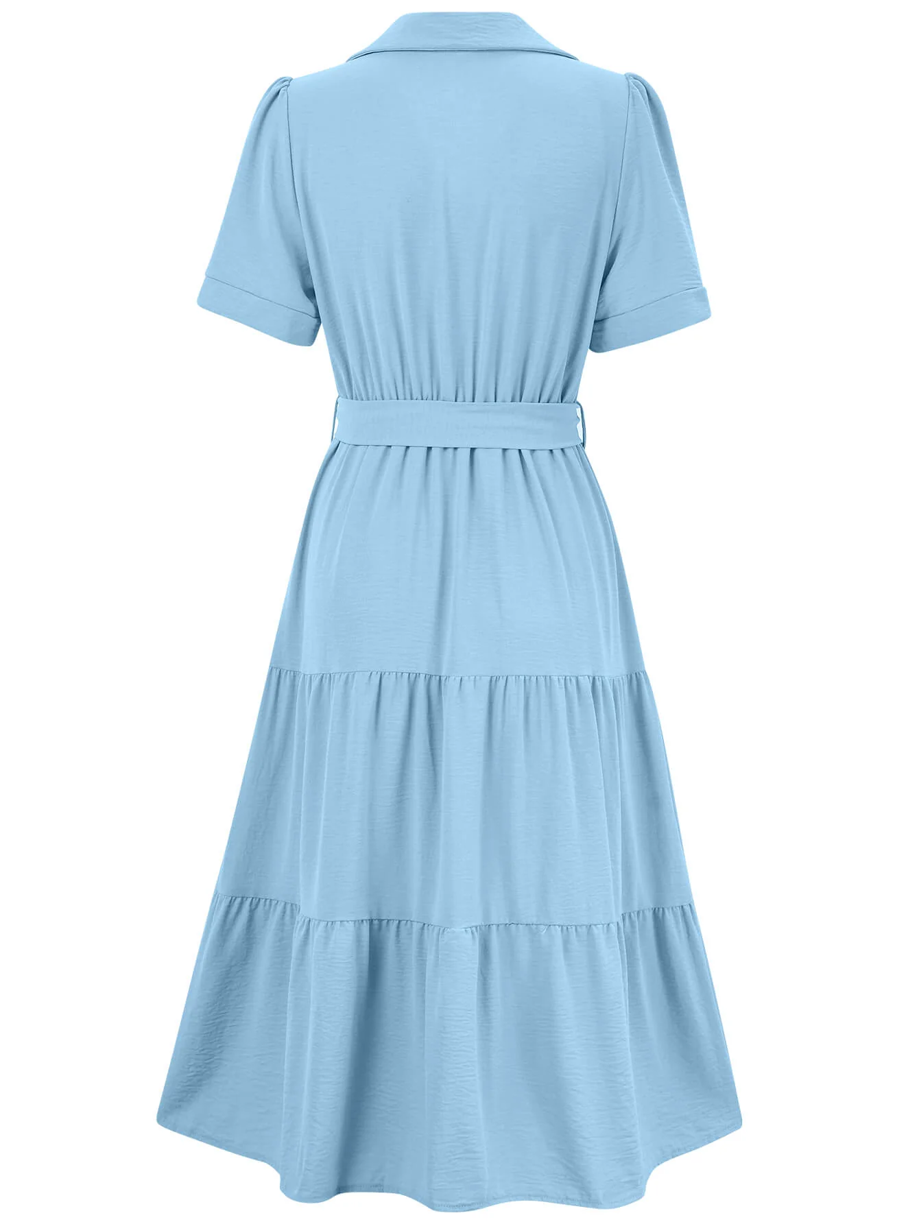 Celie Poplin Collared Tie Waist Midi Dress - Blue - Image 6
