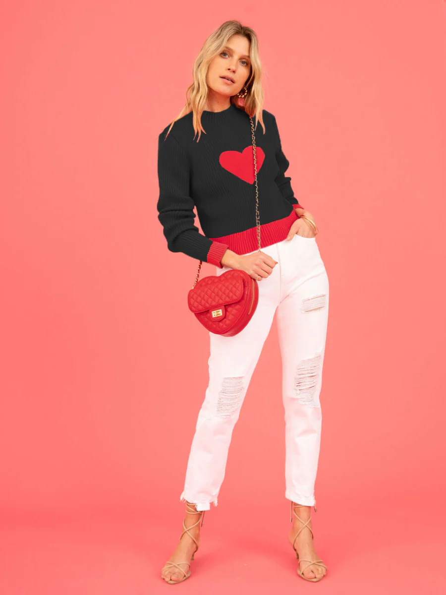 Central Heart Knit Top - Black