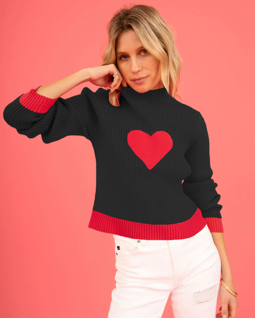 Central Heart Knit Top - Black - Image 3