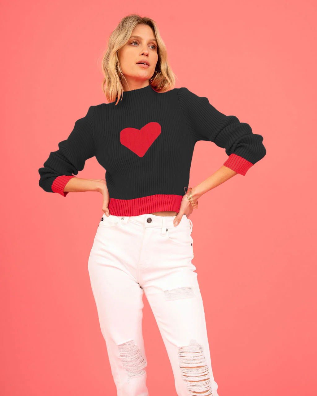 Central Heart Knit Top - Black - Image 4