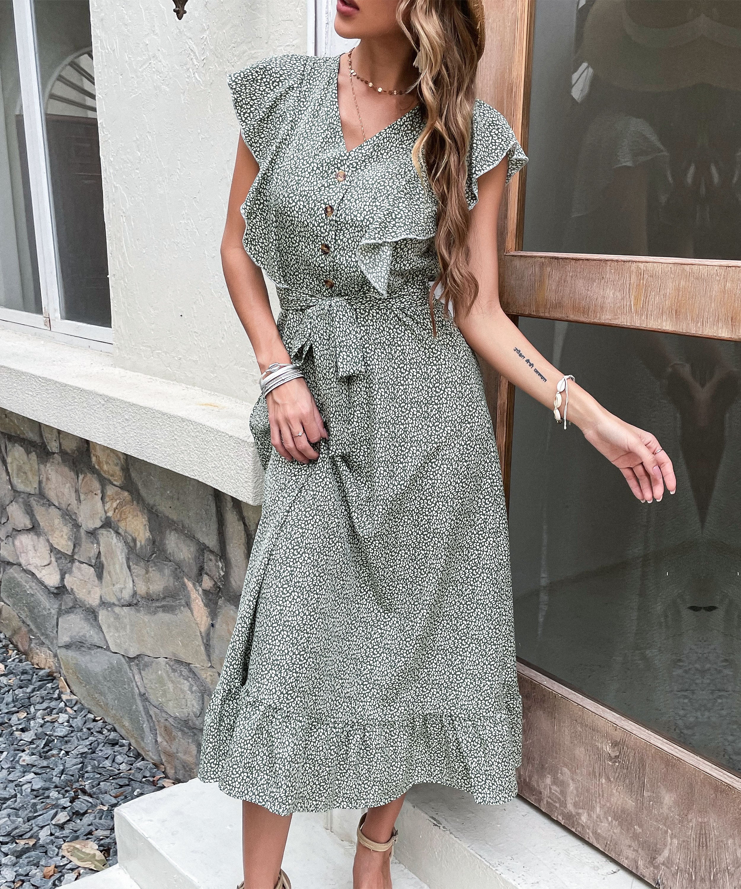CHANDEY DRESS - GREEN PRINT - Image 4