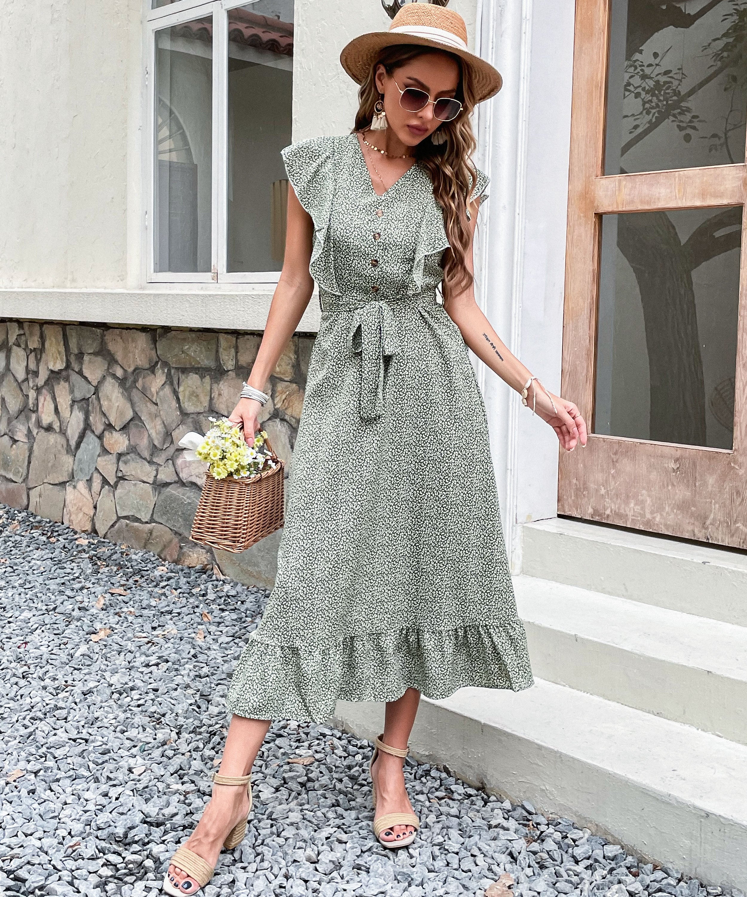 CHANDEY DRESS - GREEN PRINT - Image 5