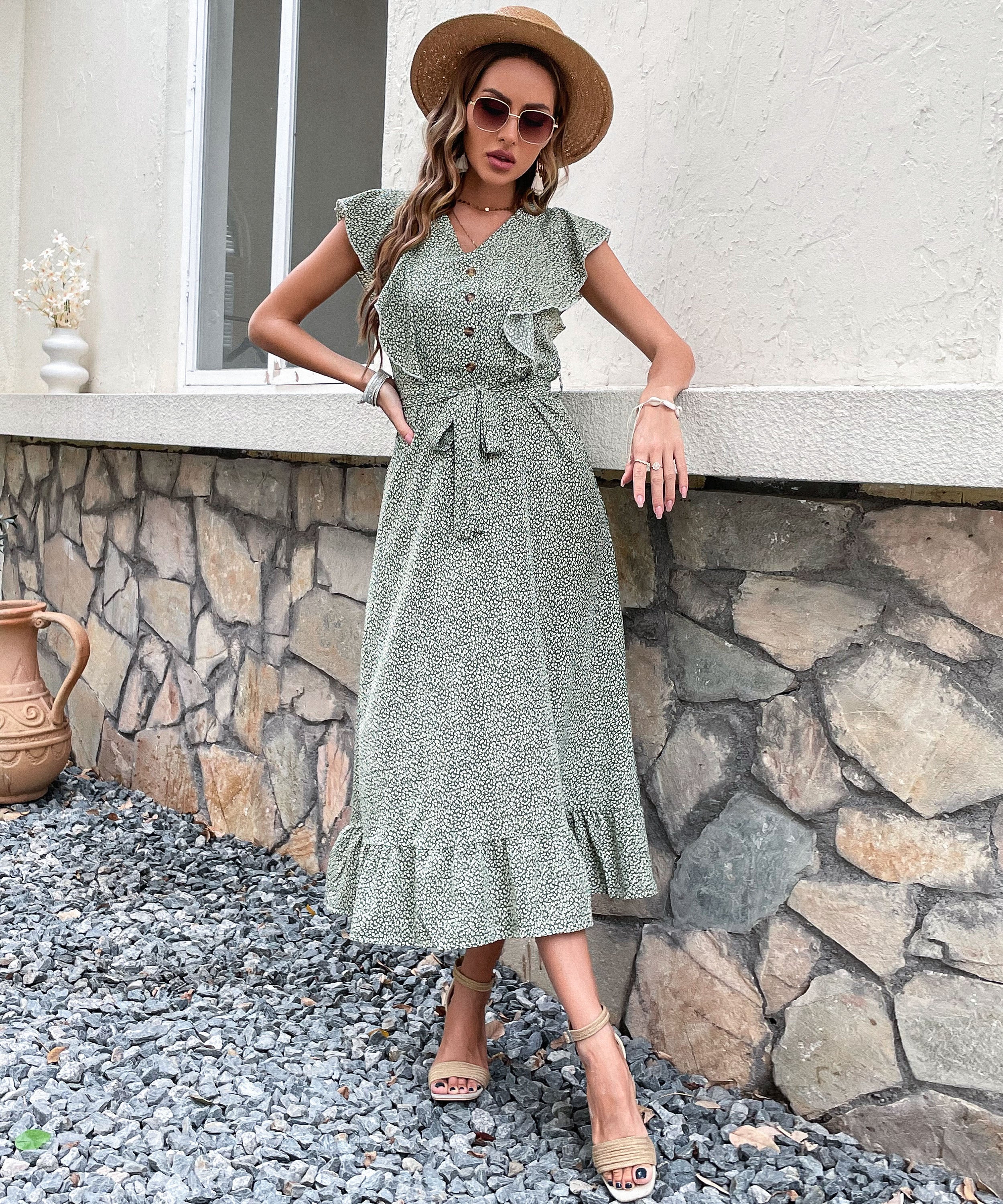 CHANDEY DRESS - GREEN PRINT - Image 6