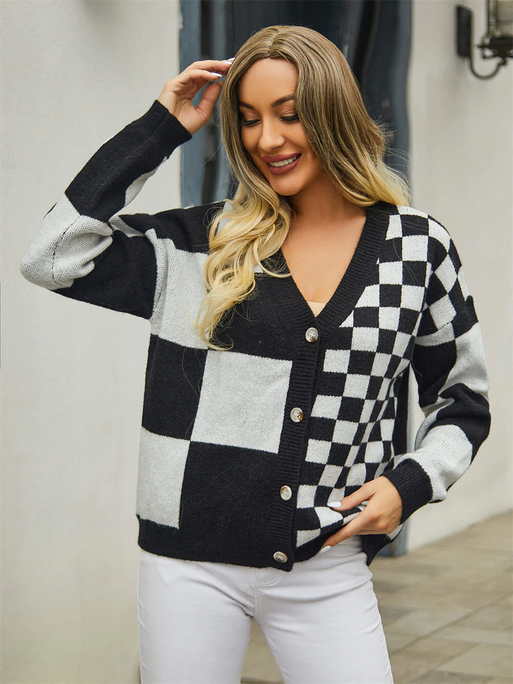 Checkmate Button Up Knit Cardigan - Black - Image 5