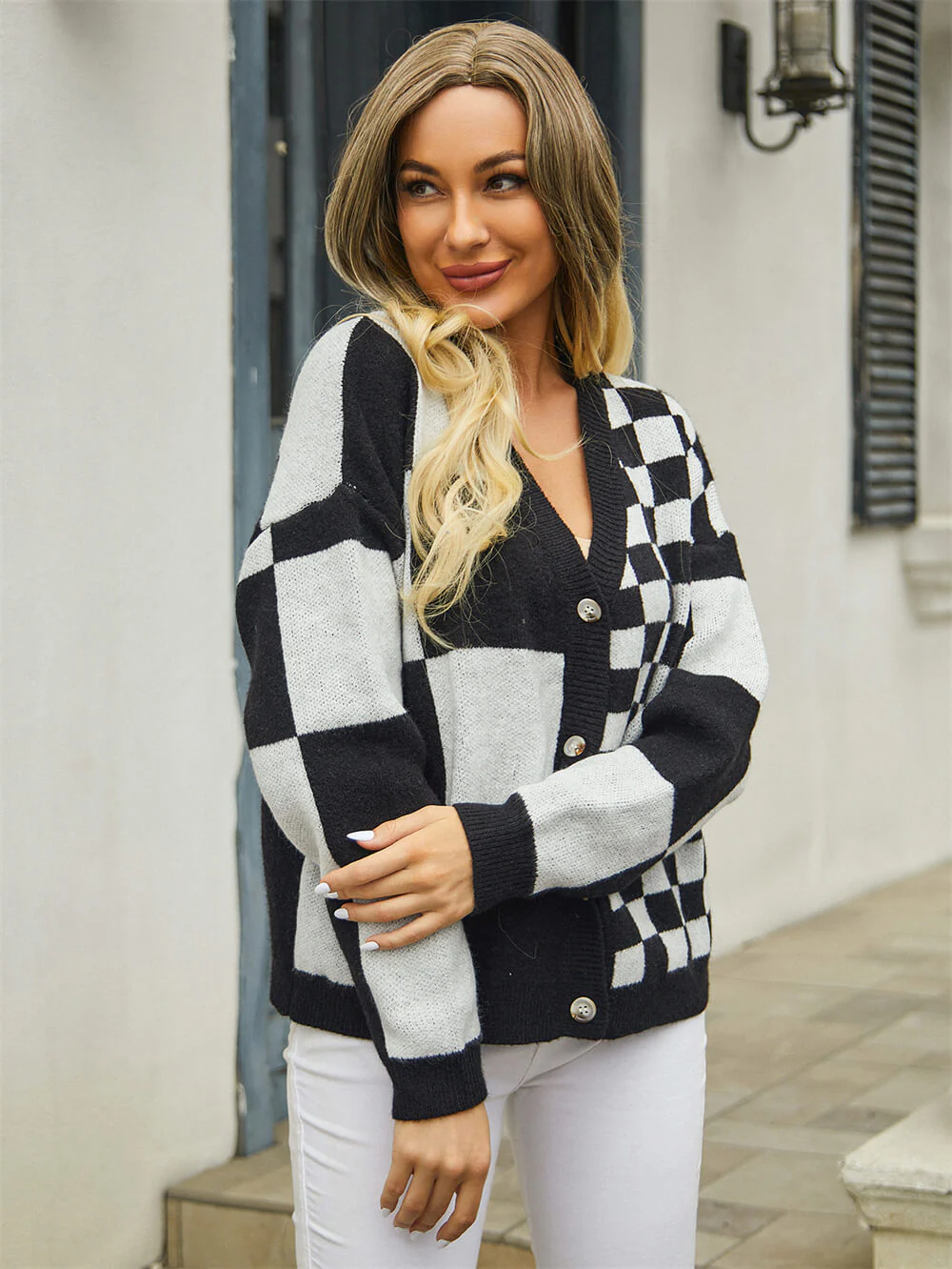 Checkmate Button Up Knit Cardigan - Black - Image 6