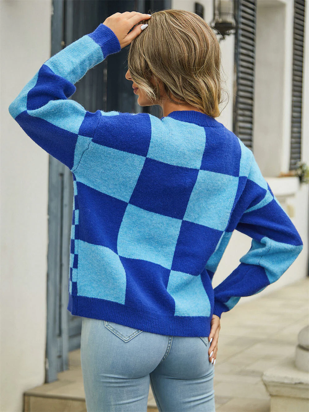 Checkmate Button Up Knit Cardigan - Blue - Image 5