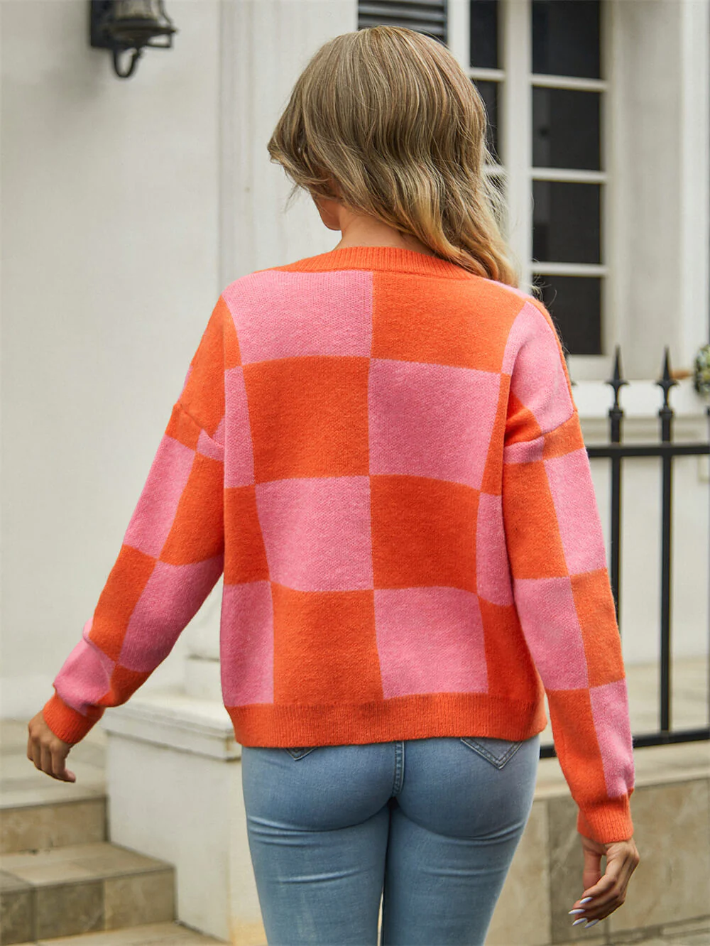 Checkmate Button Up Knit Cardigan - Orange - Image 4