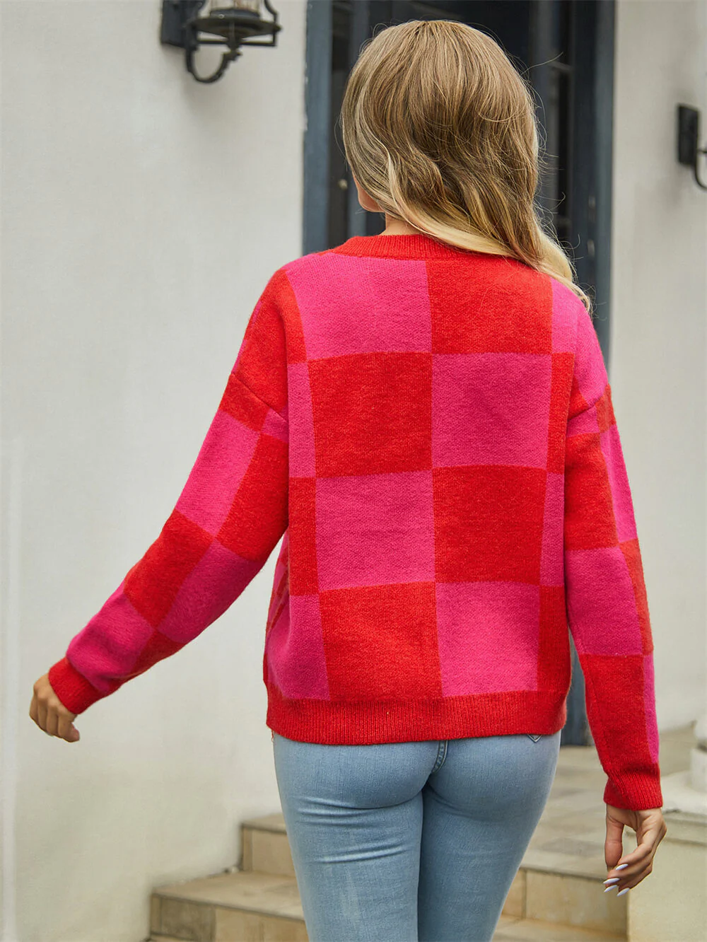 Checkmate Button Up Knit Cardigan - Red - Image 4
