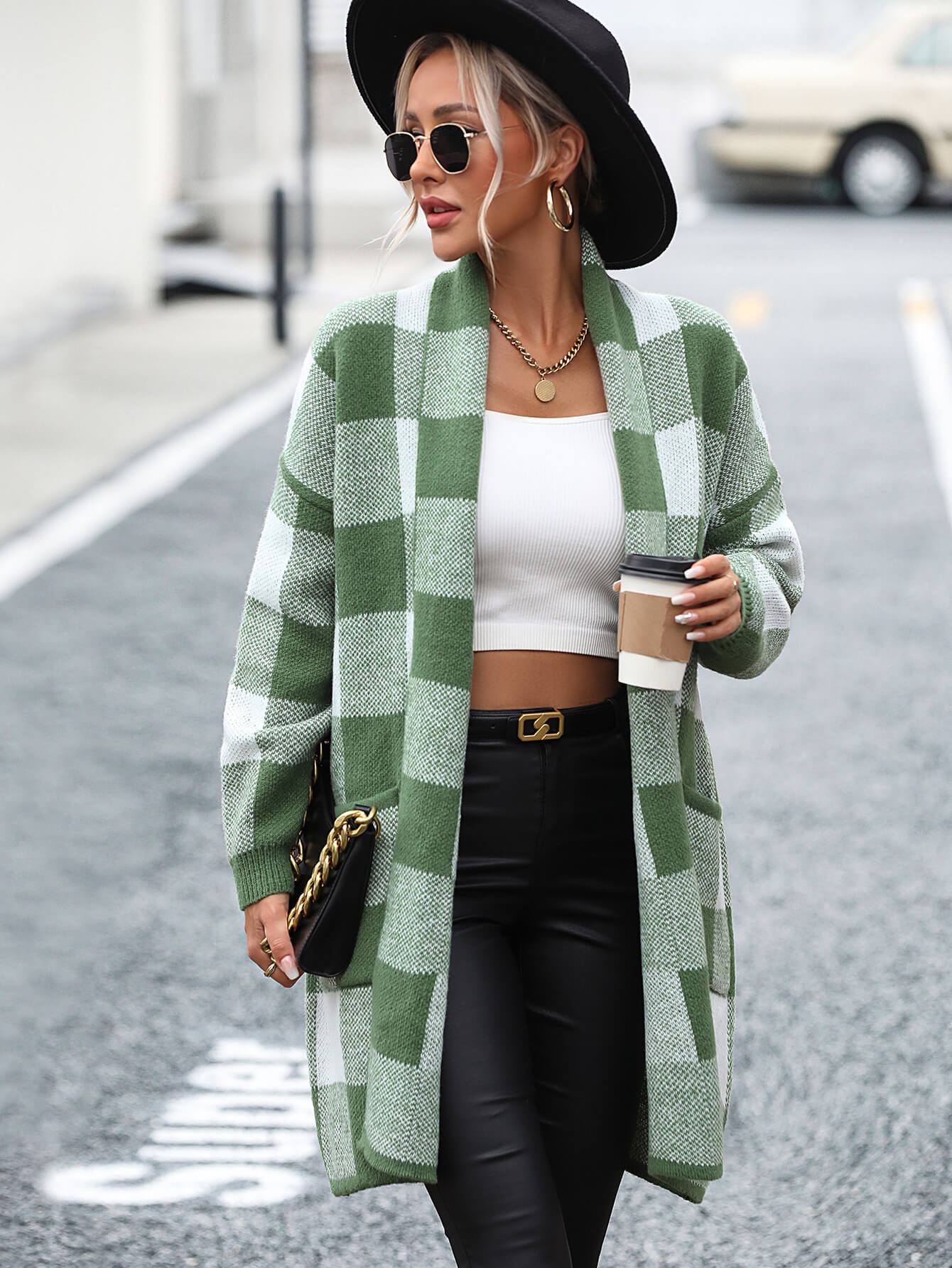 Checkmate Pocketed Knit Cardigan - Green - Image 6