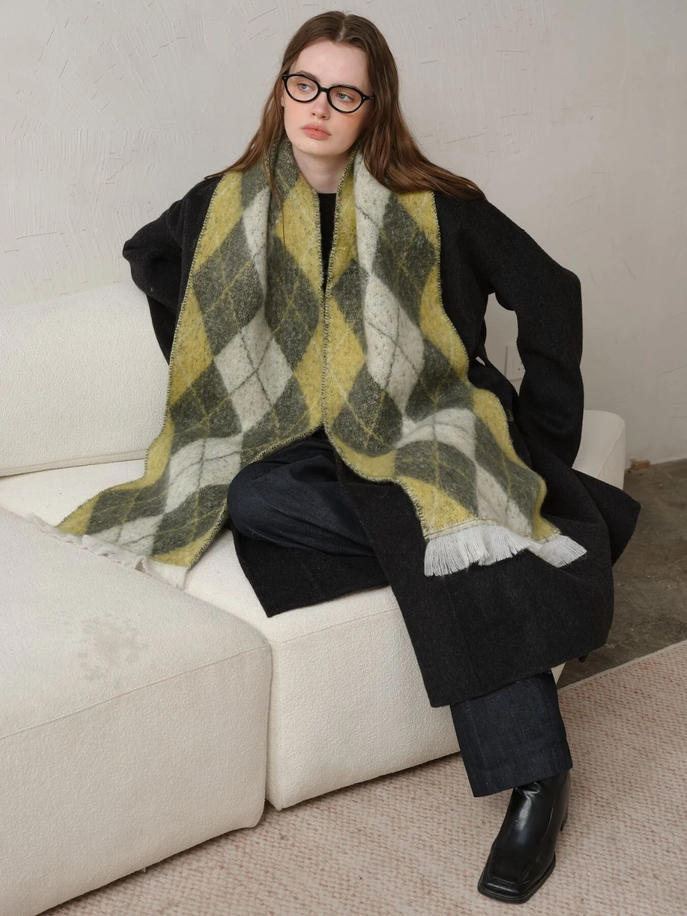 Chill Edit Diamond Contrast Scarf - green - Image 4