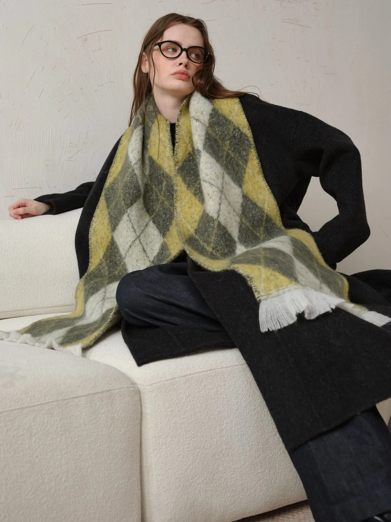 Chill Edit Diamond Contrast Scarf - green - Image 5