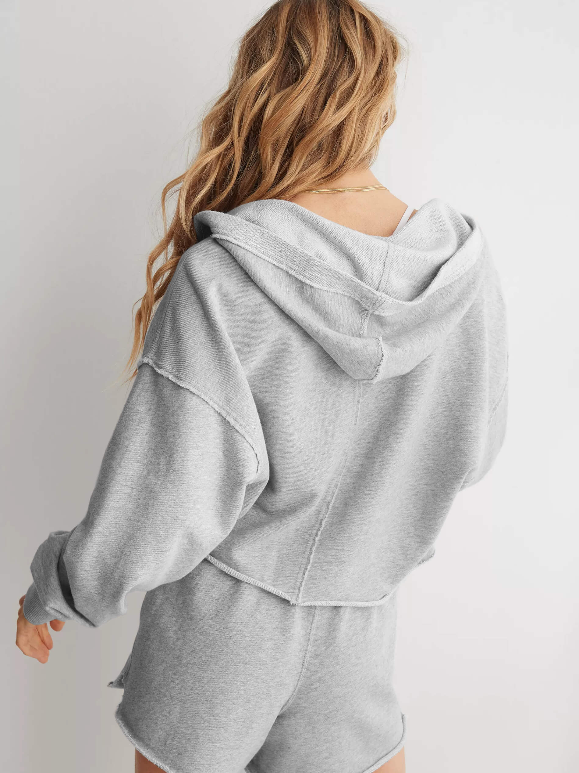 Chill Vibes Crop Hoodie Sweater - Ash - Image 3